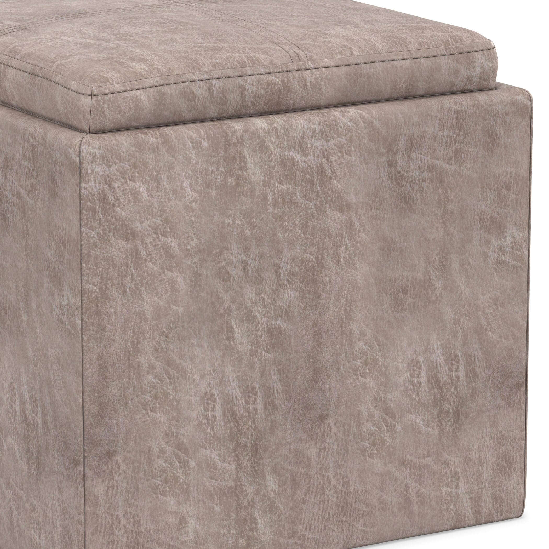 Simpli Home Rockwood 17" Square Storage Ottoman, Gray, large