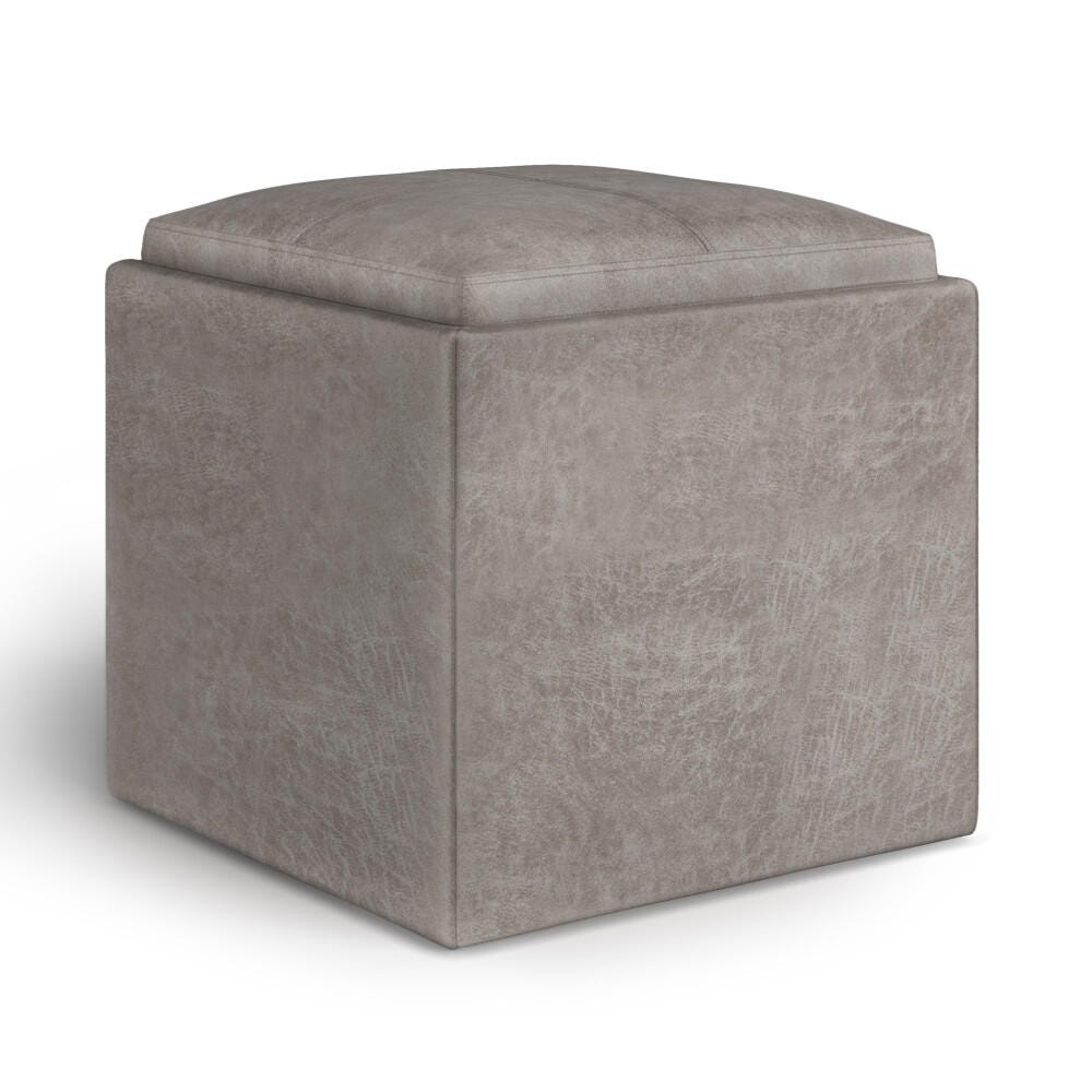 Simpli Home Rockwood 17" Square Storage Ottoman, Gray, large