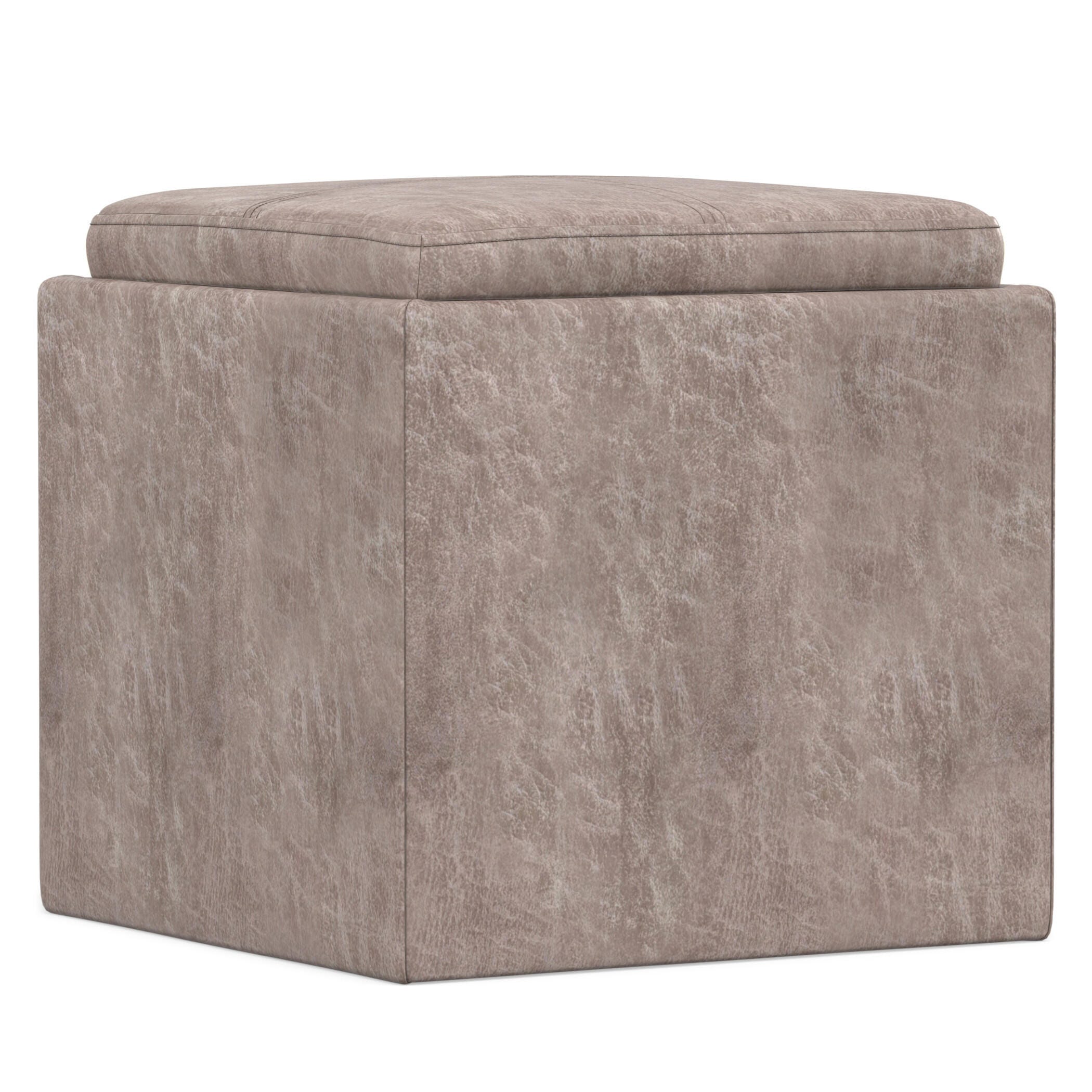 Simpli Home Rockwood 17" Square Storage Ottoman, Gray, large