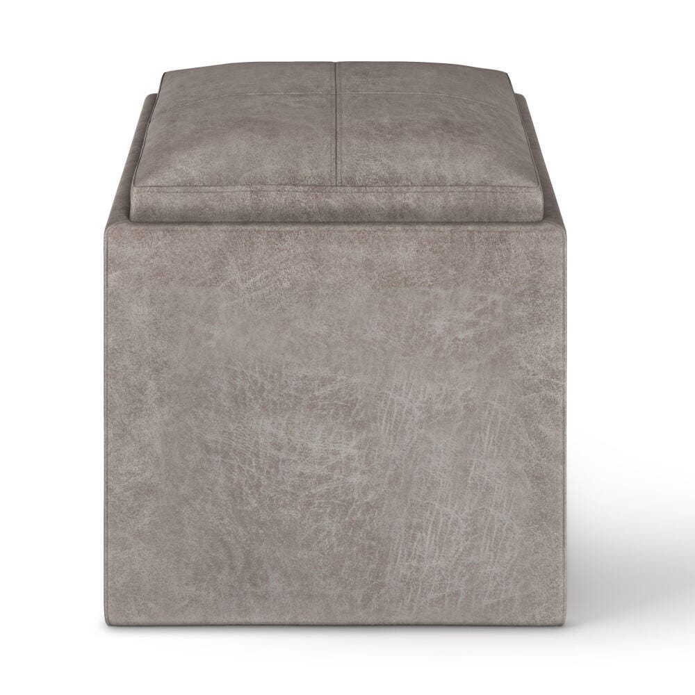 Simpli Home Rockwood 17" Square Storage Ottoman, Gray, large