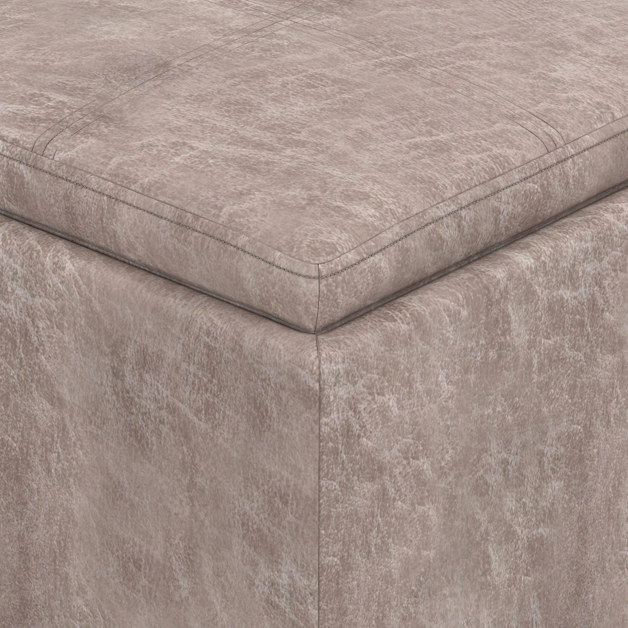 Simpli Home Rockwood 17" Square Storage Ottoman, Gray, large