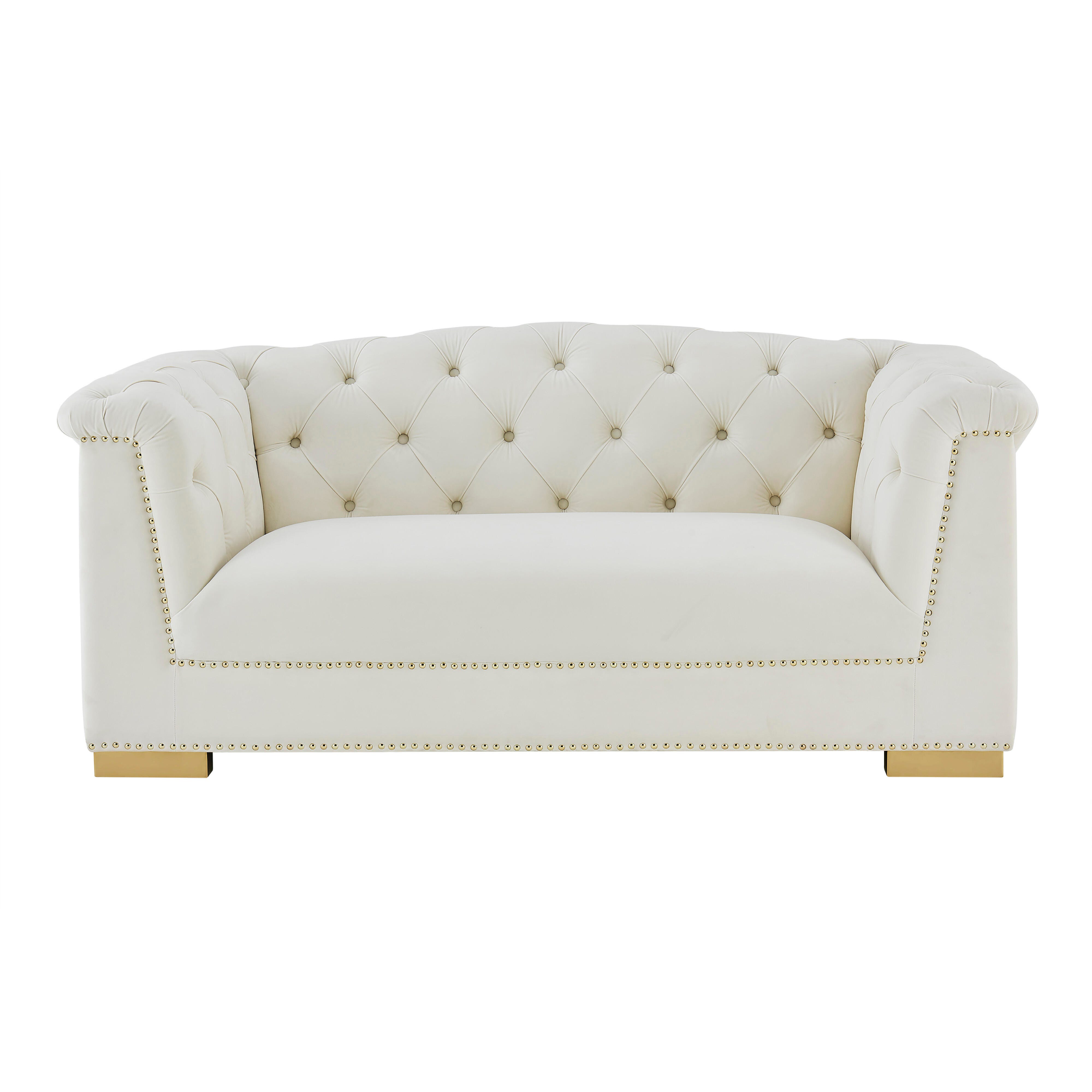 TOV Farah Cream Velvet Loveseat, Cream, large