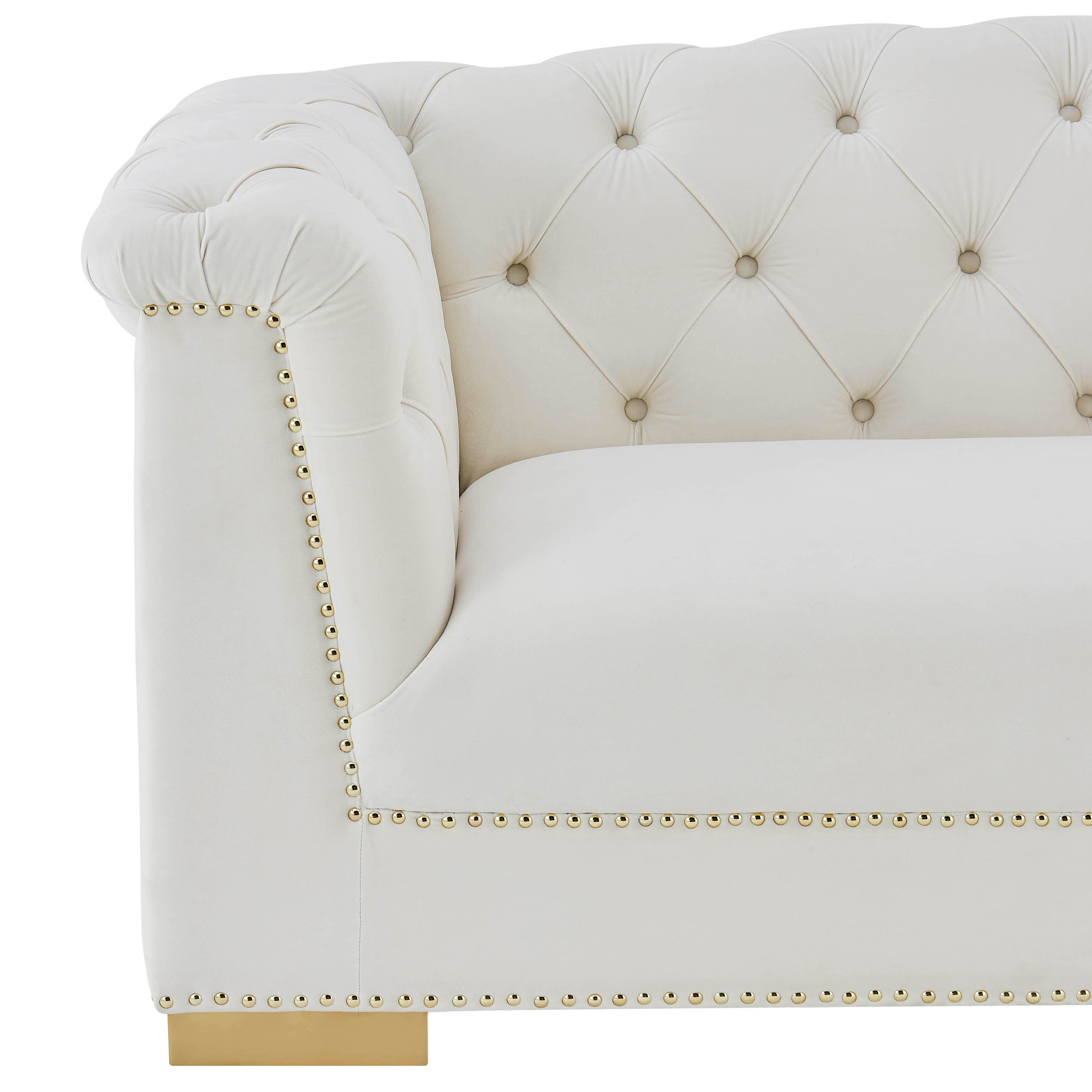TOV Farah Cream Velvet Loveseat, Cream, large
