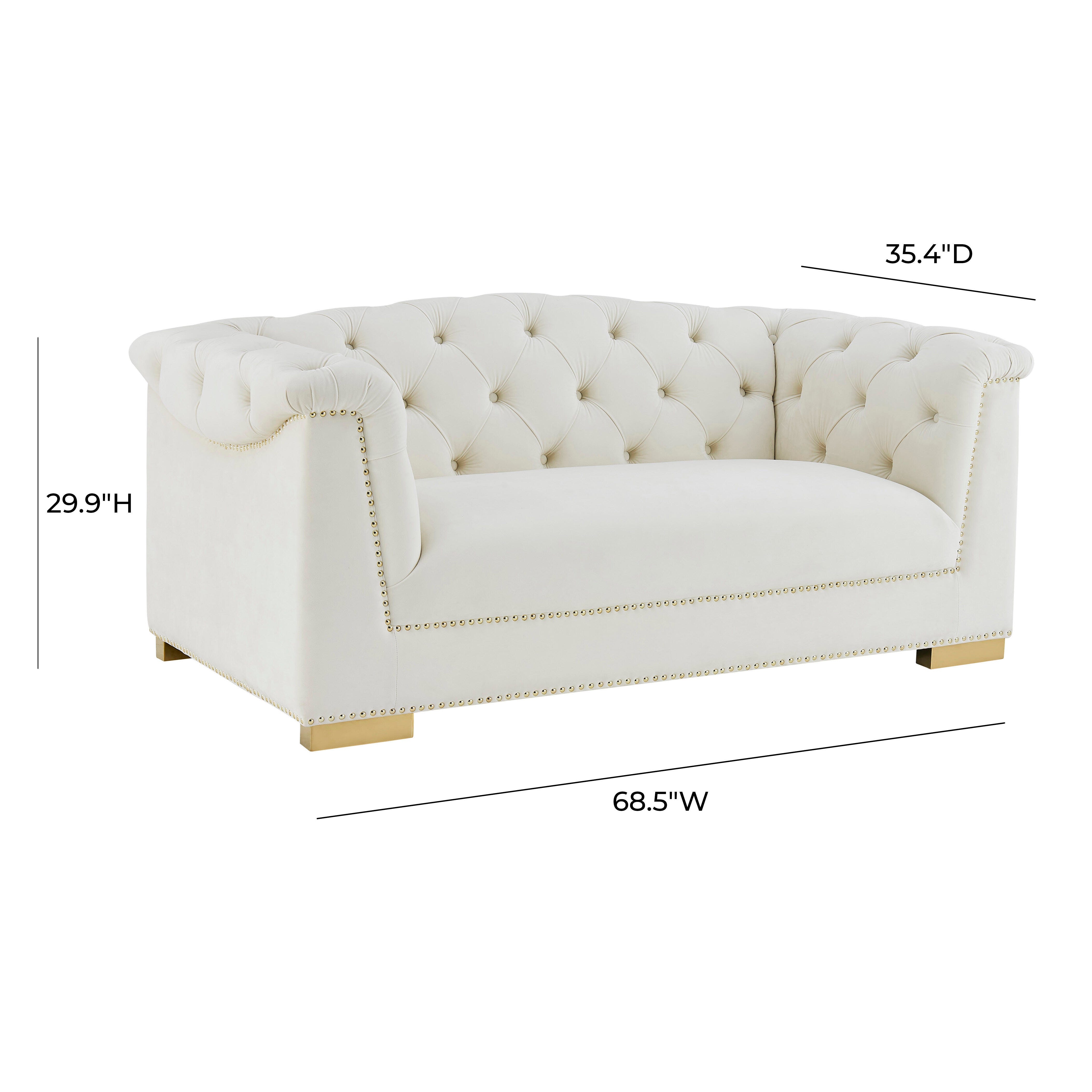 TOV Farah Cream Velvet Loveseat, Cream, large