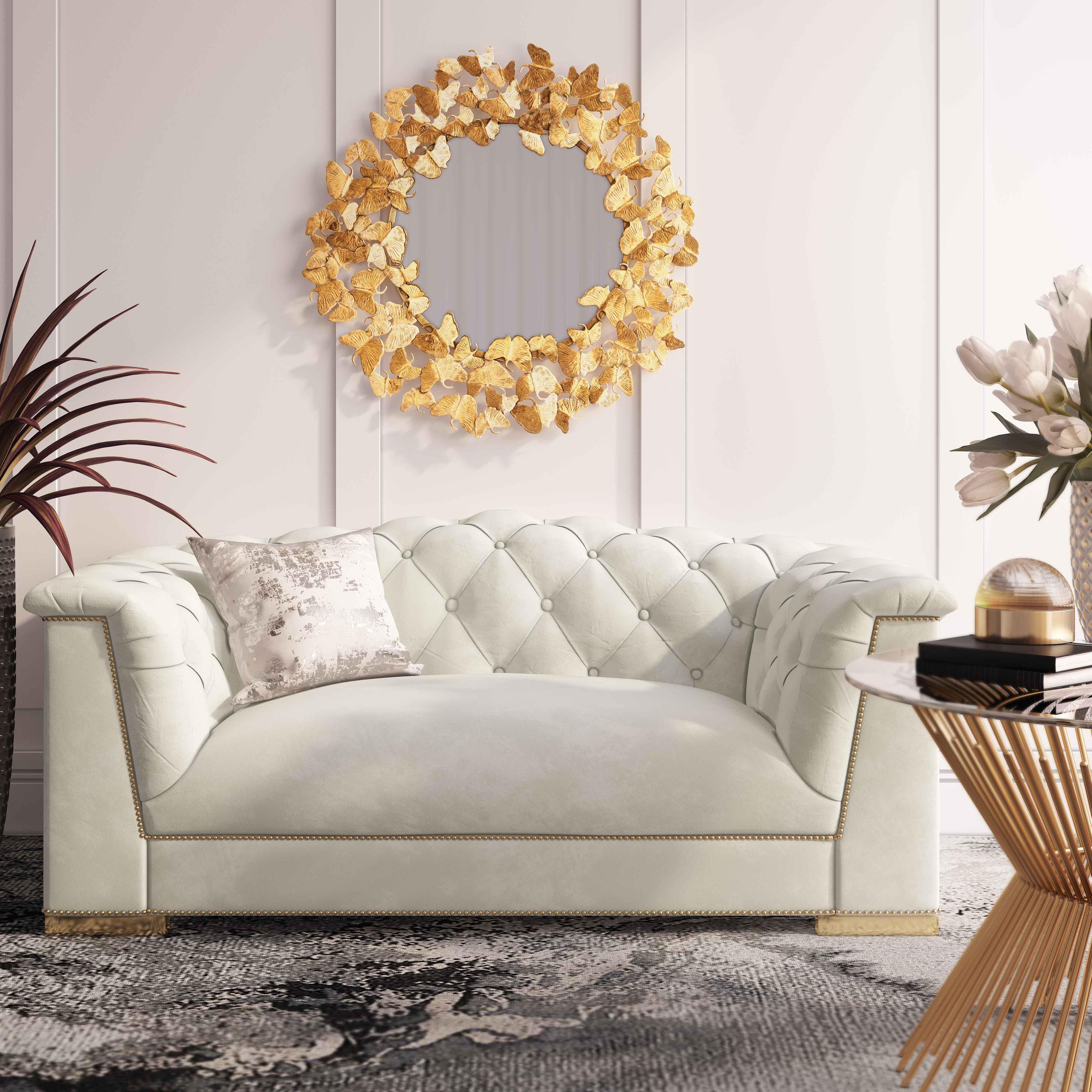 TOV Farah Cream Velvet Loveseat, Cream, large