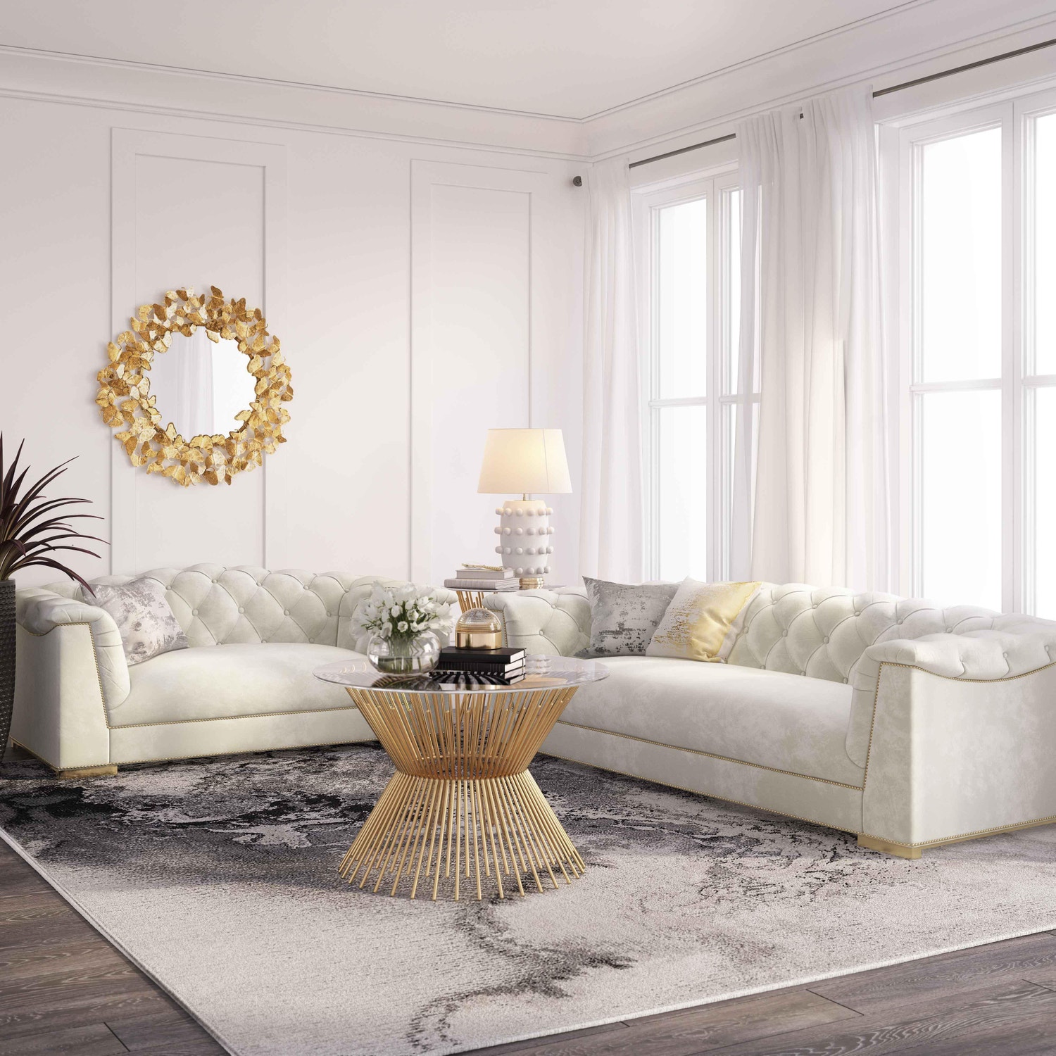 TOV Farah Cream Velvet Sofa, Cream, TOV Furniture