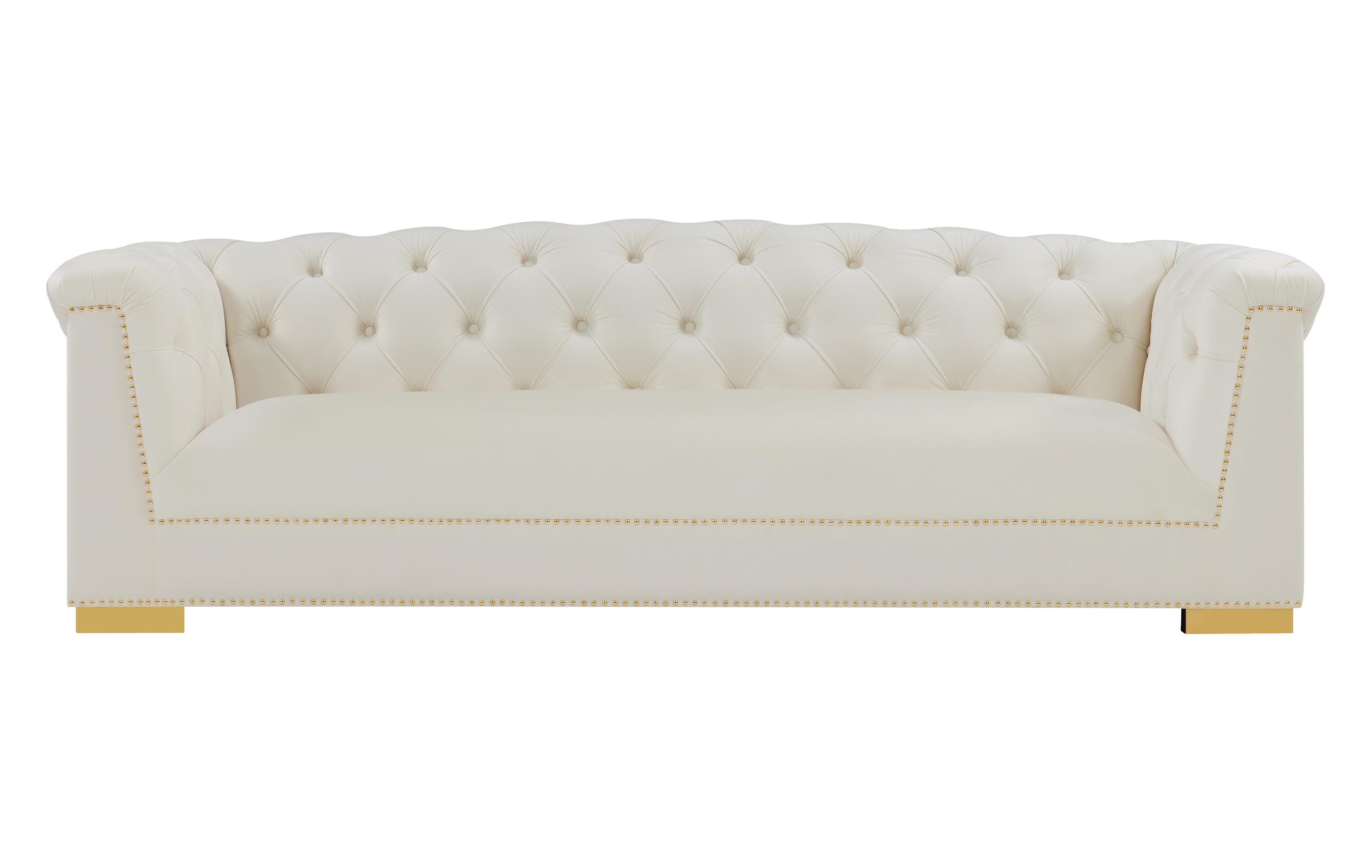 TOV Farah Cream Velvet Sofa, Cream, large
