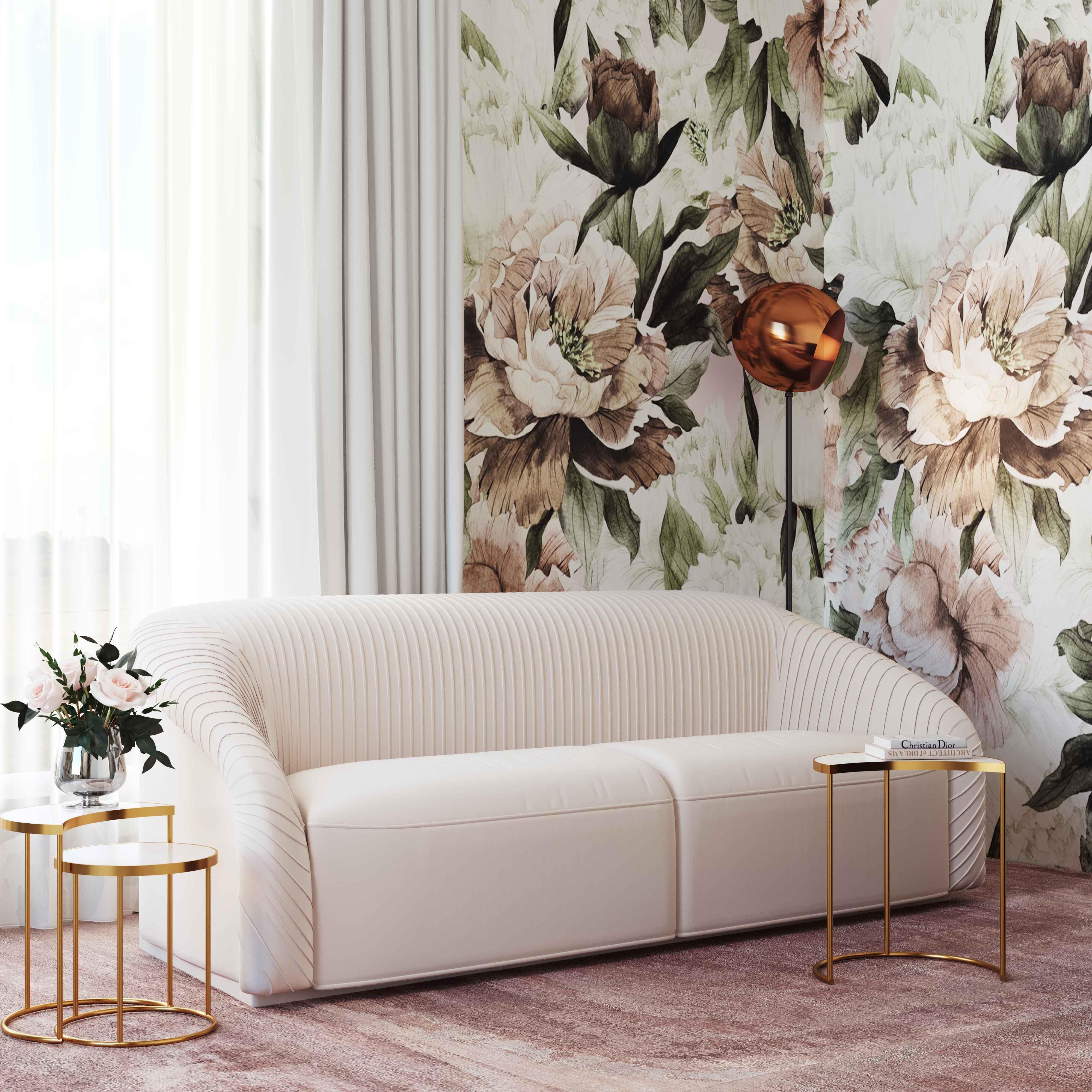 TOV Yara Pleated Beige Velvet Sofa, Beige, rollover