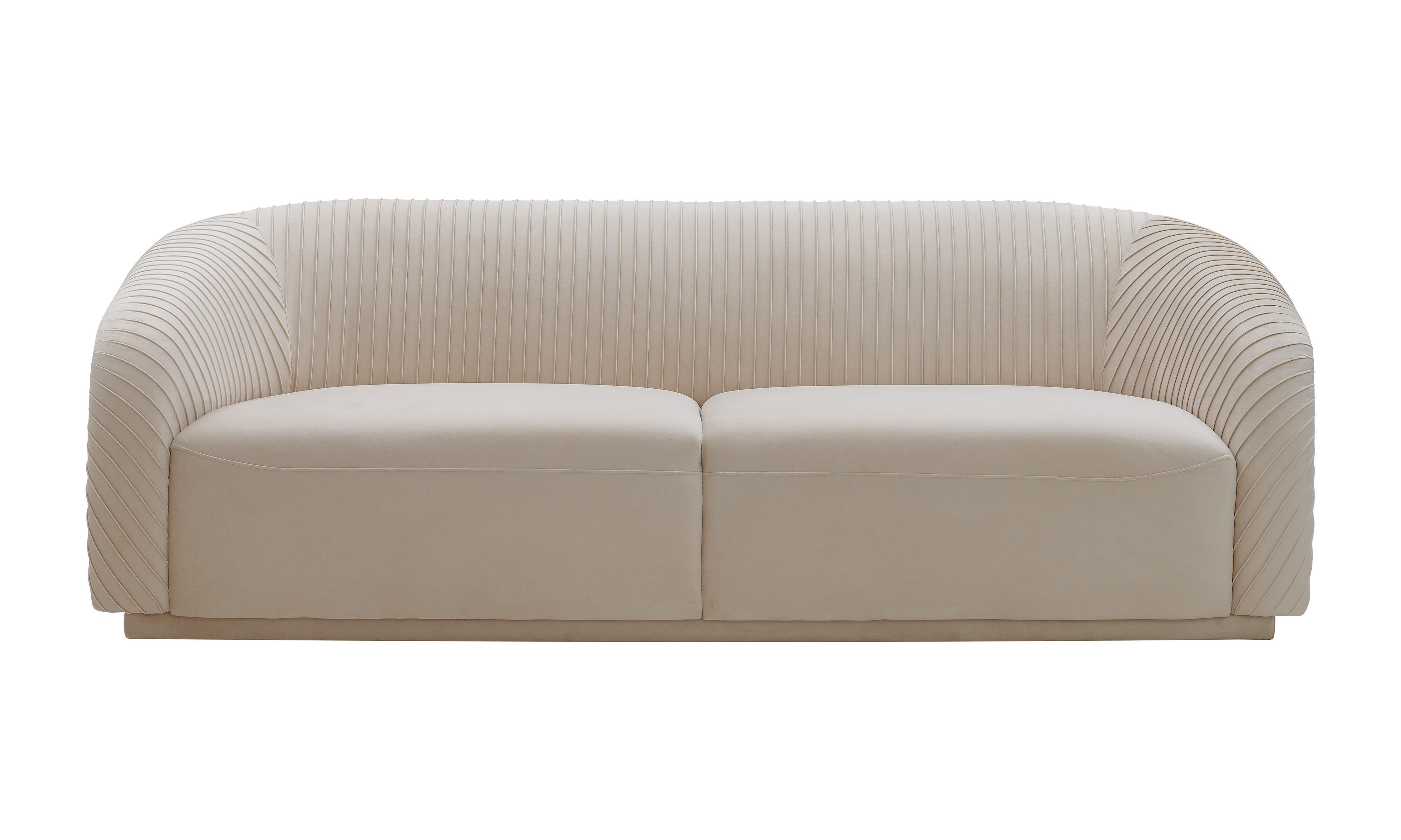 TOV Yara Pleated Beige Velvet Sofa, Beige, large