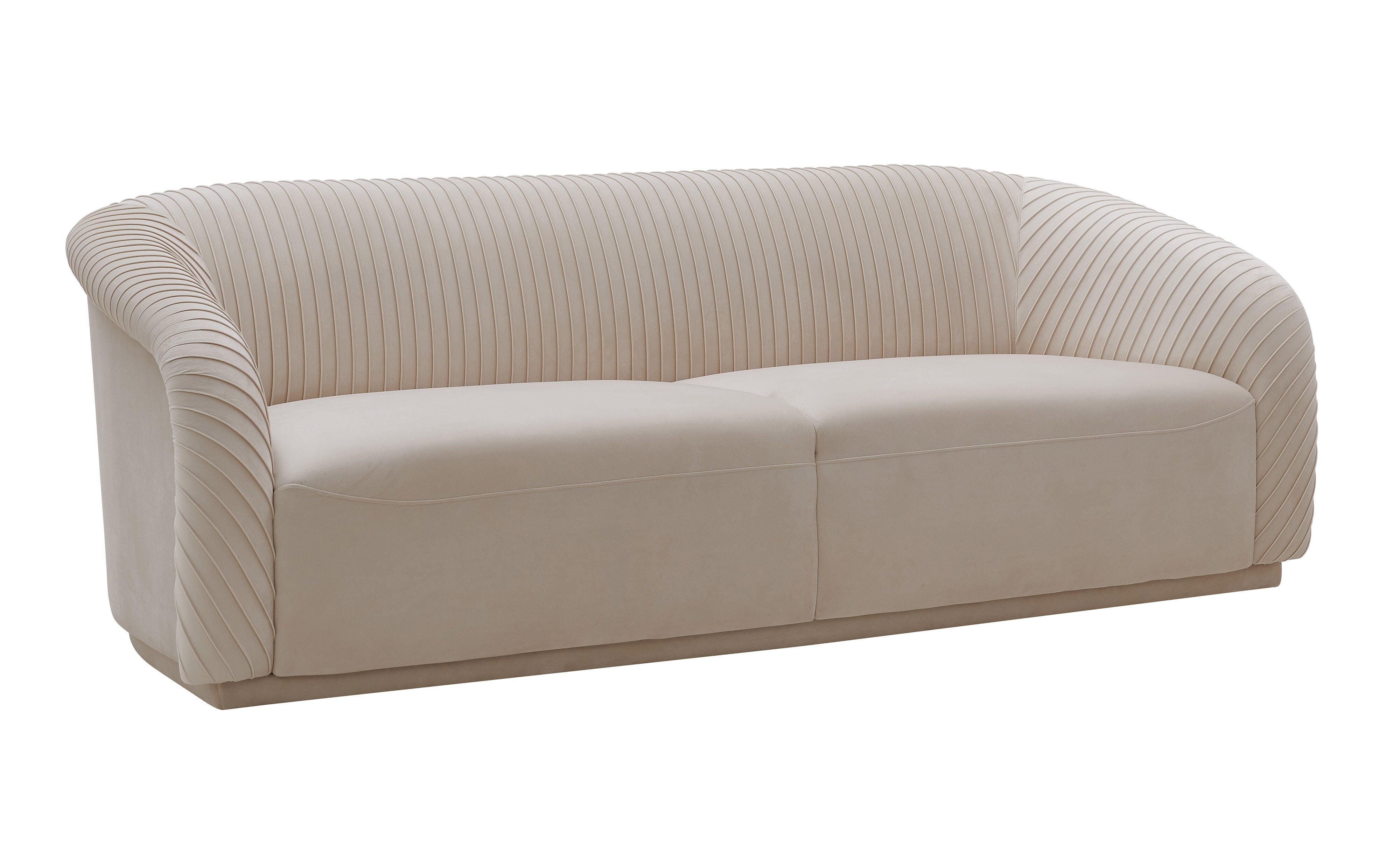 TOV Yara Pleated Beige Velvet Sofa, Beige, large