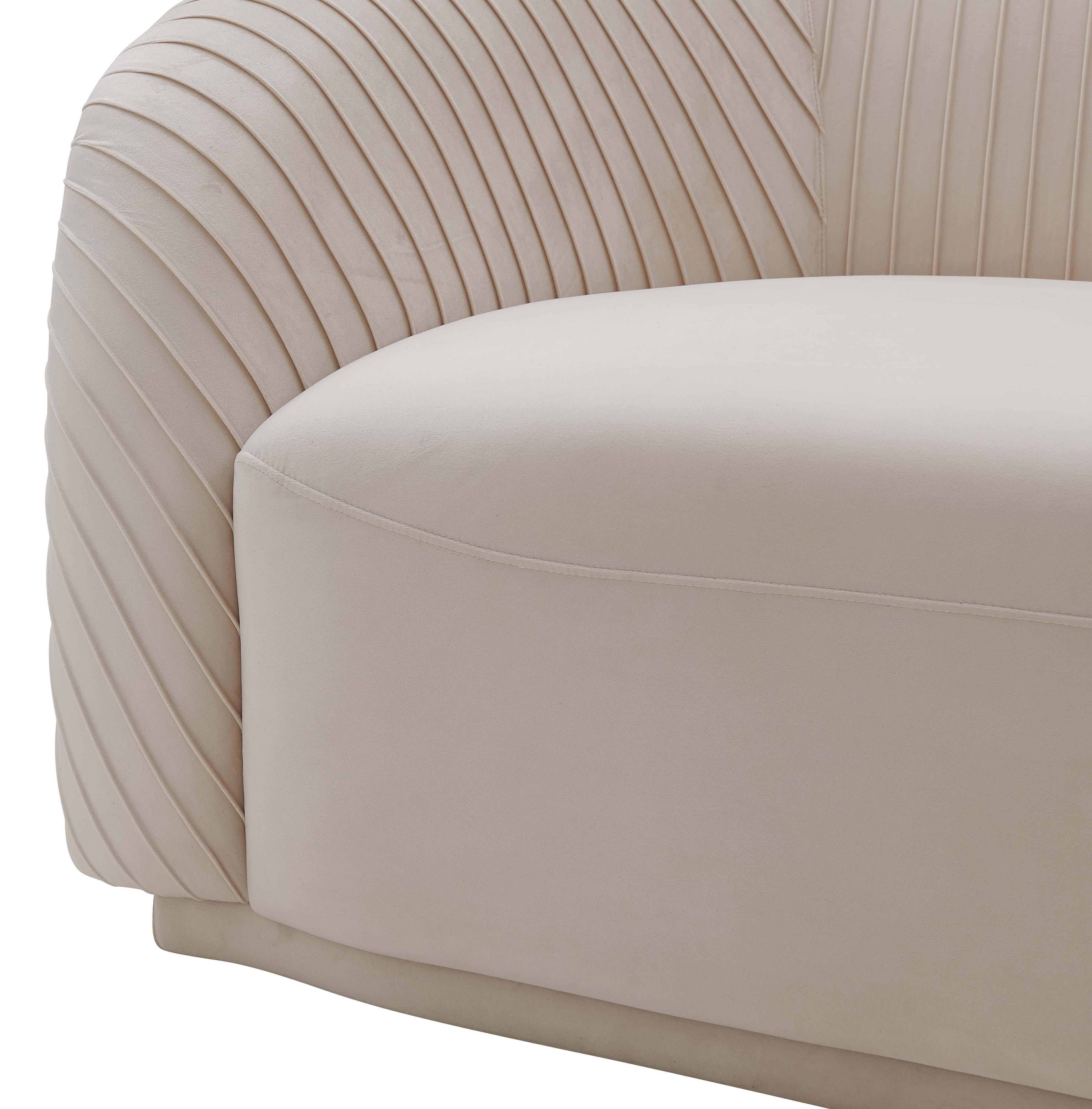TOV Yara Pleated Beige Velvet Sofa, Beige, large