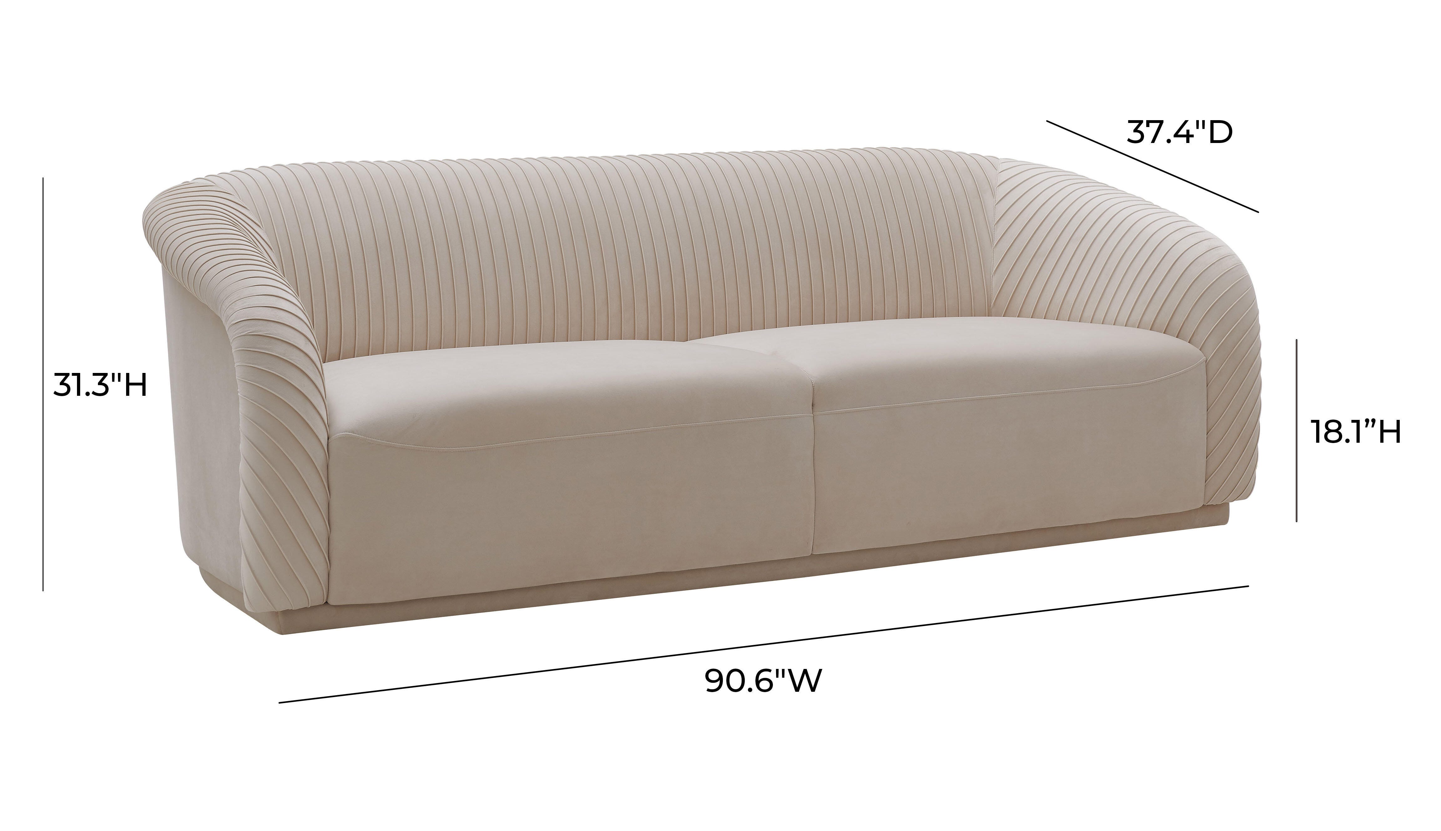 TOV Yara Pleated Beige Velvet Sofa, Beige, large