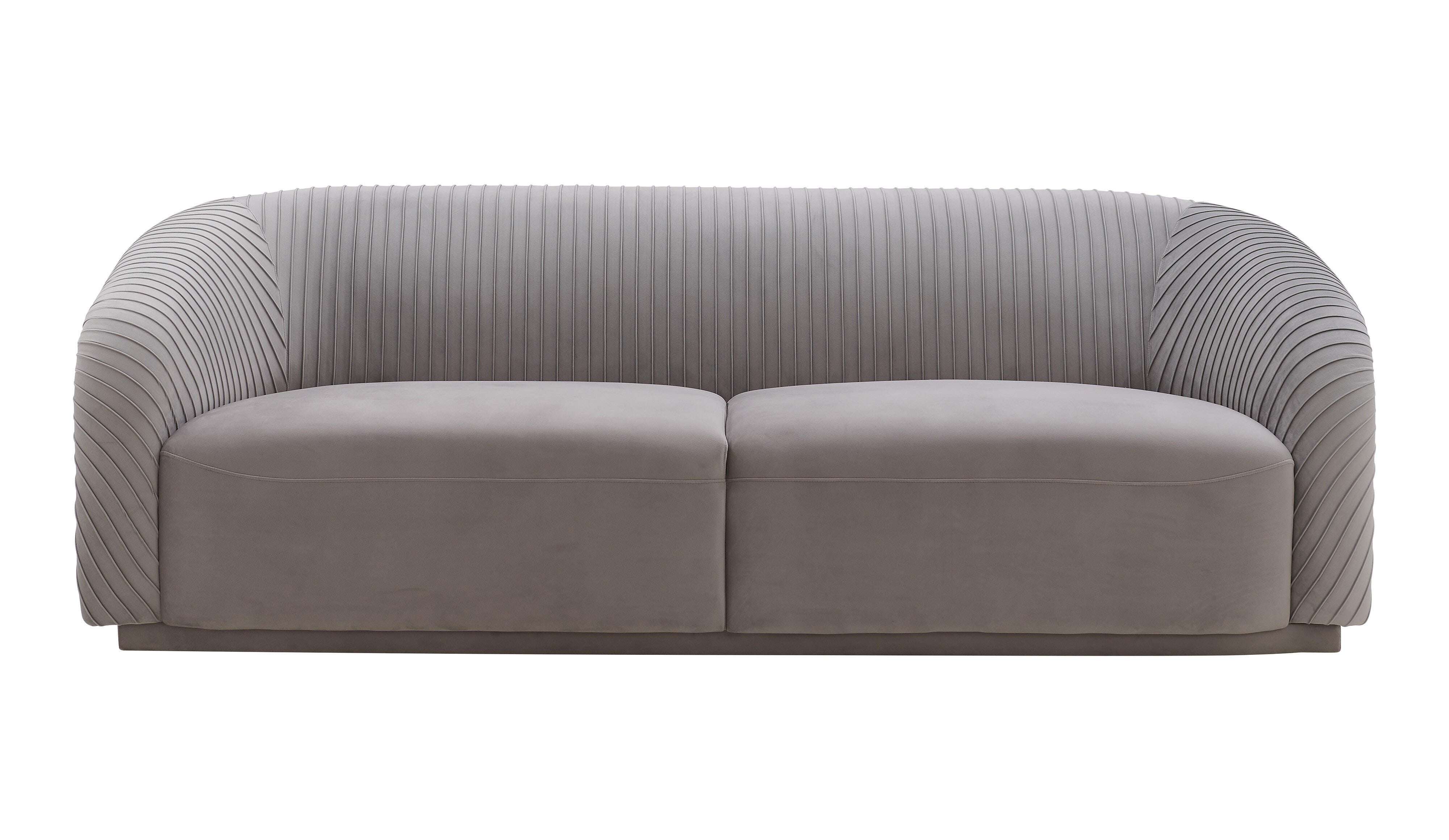 TOV Yara Pleated Grey Velvet Sofa, Gray, large