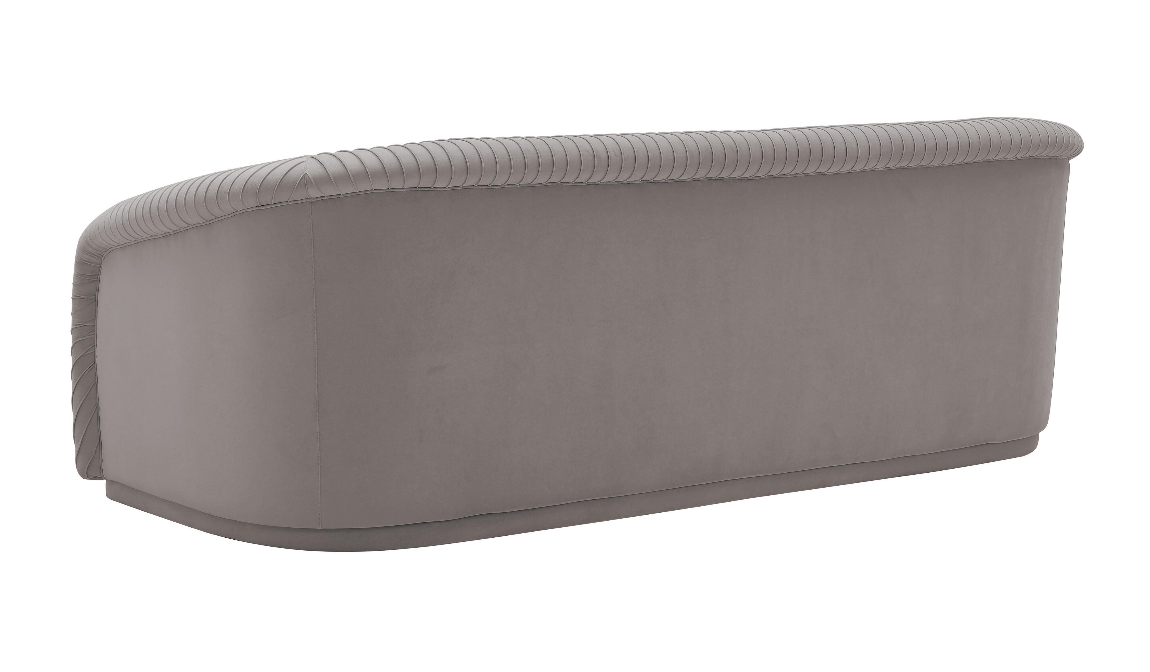 TOV Yara Pleated Grey Velvet Sofa, Gray, large