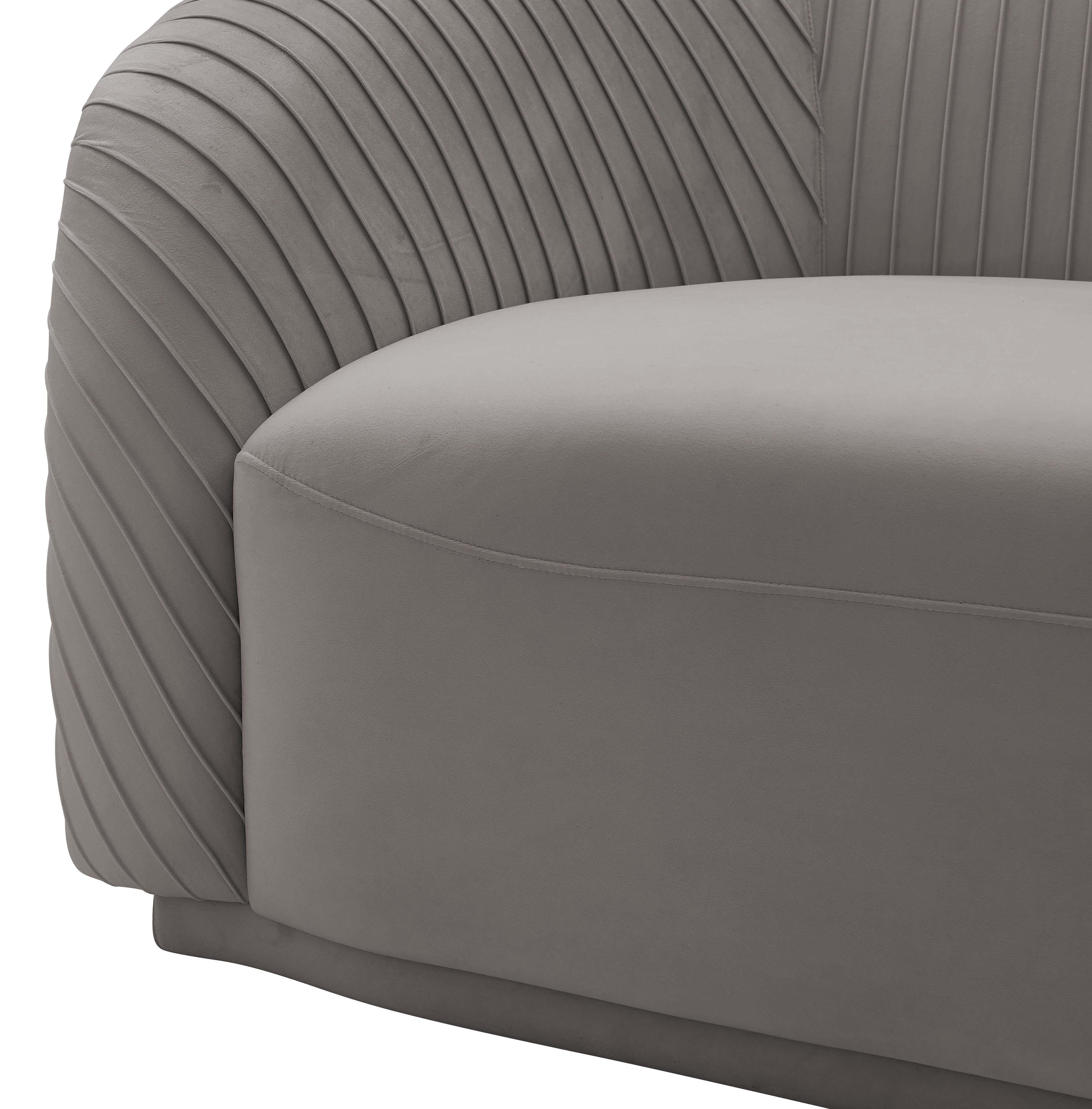 TOV Yara Pleated Grey Velvet Sofa, Gray, large