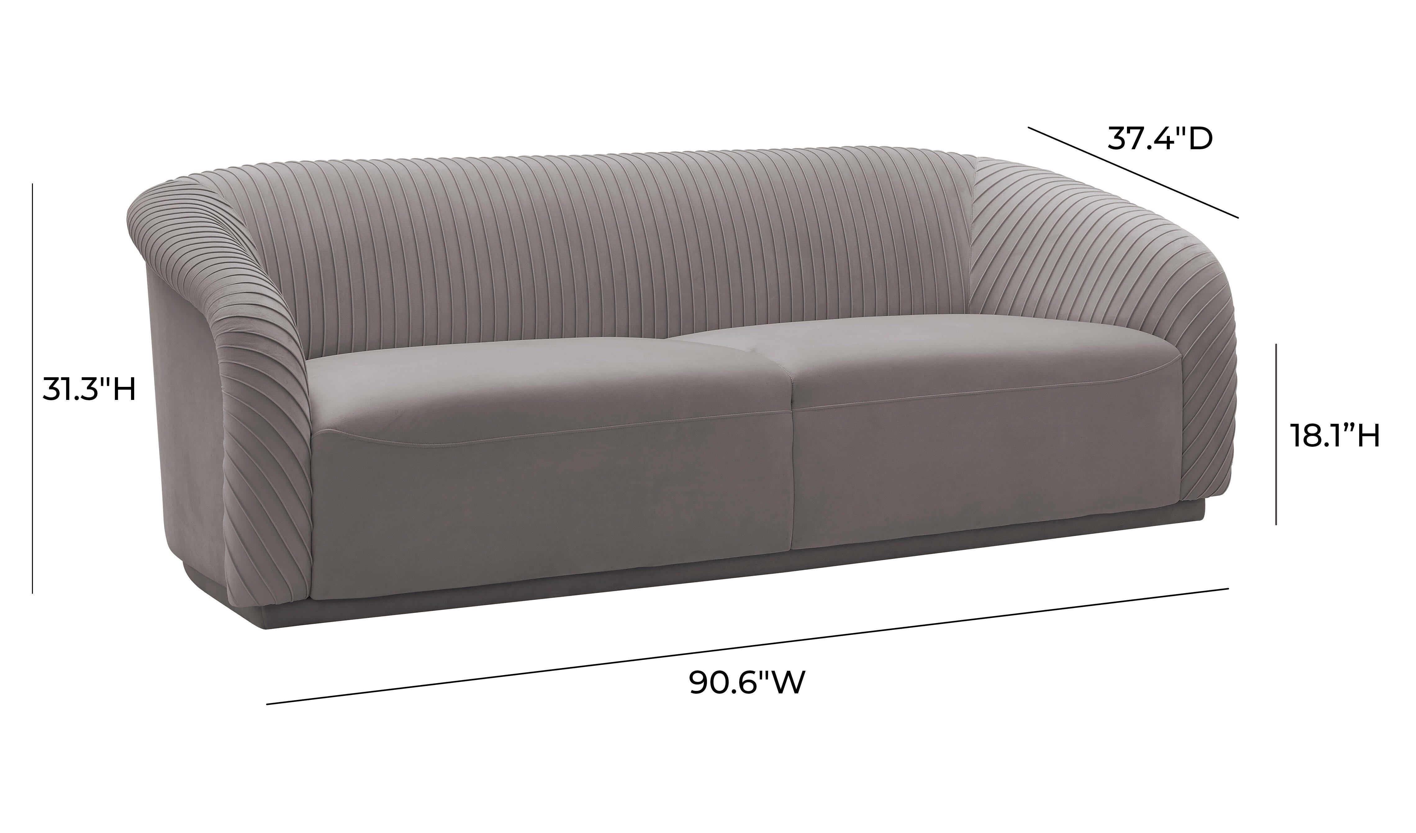 TOV Yara Pleated Grey Velvet Sofa, Gray, large
