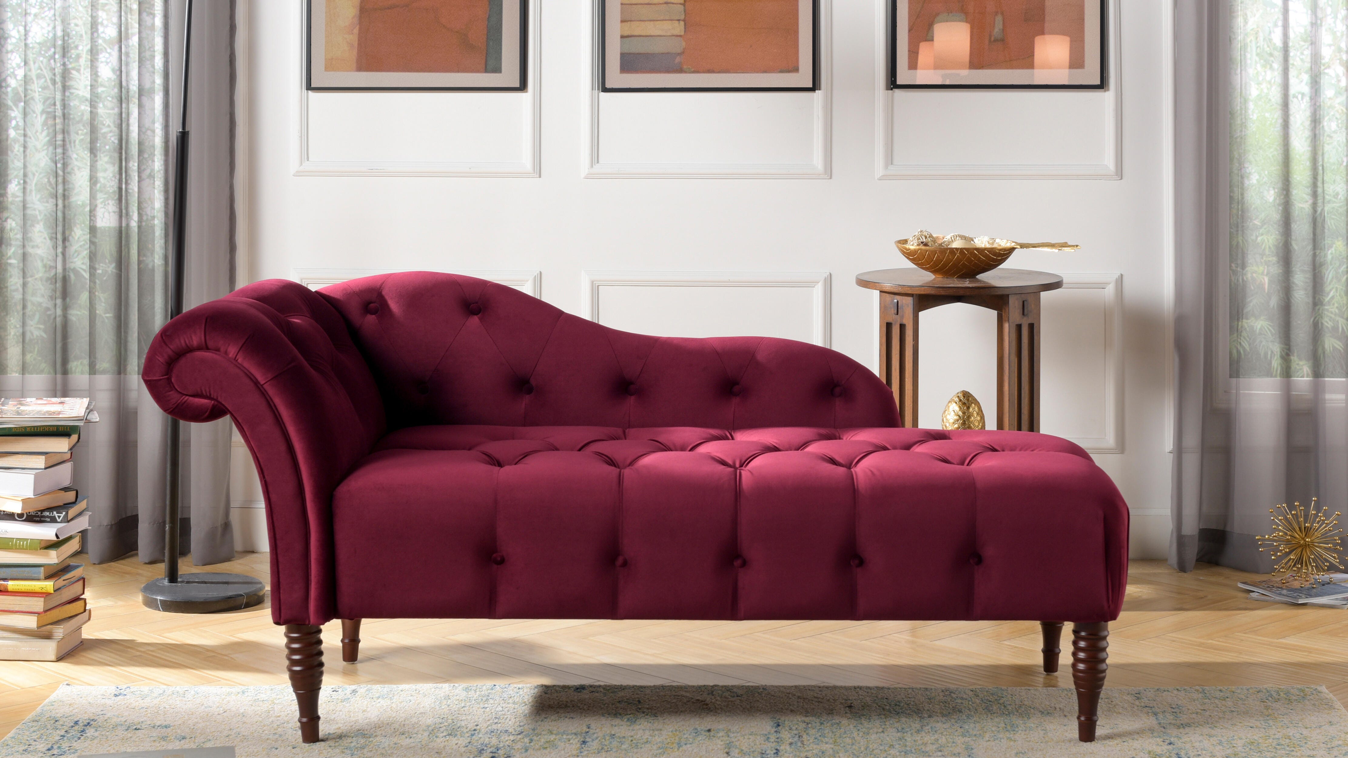Jennifer Taylor Home Harrison Harrison Arm Chaise Lounge, Burgundy, large
