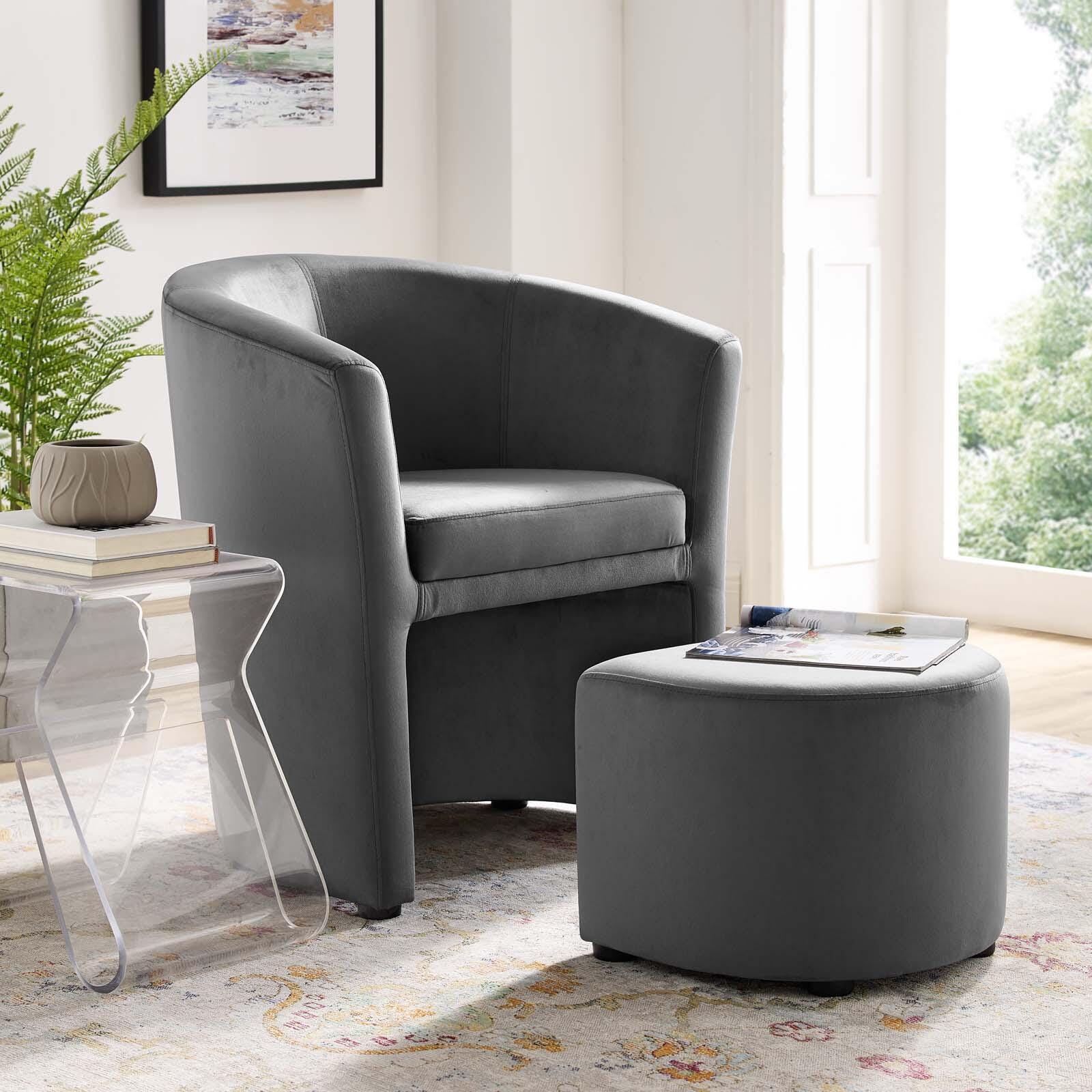 Modway Divulge Arm Chair and Tuck-Away Ottoman Set, Gray, rollover