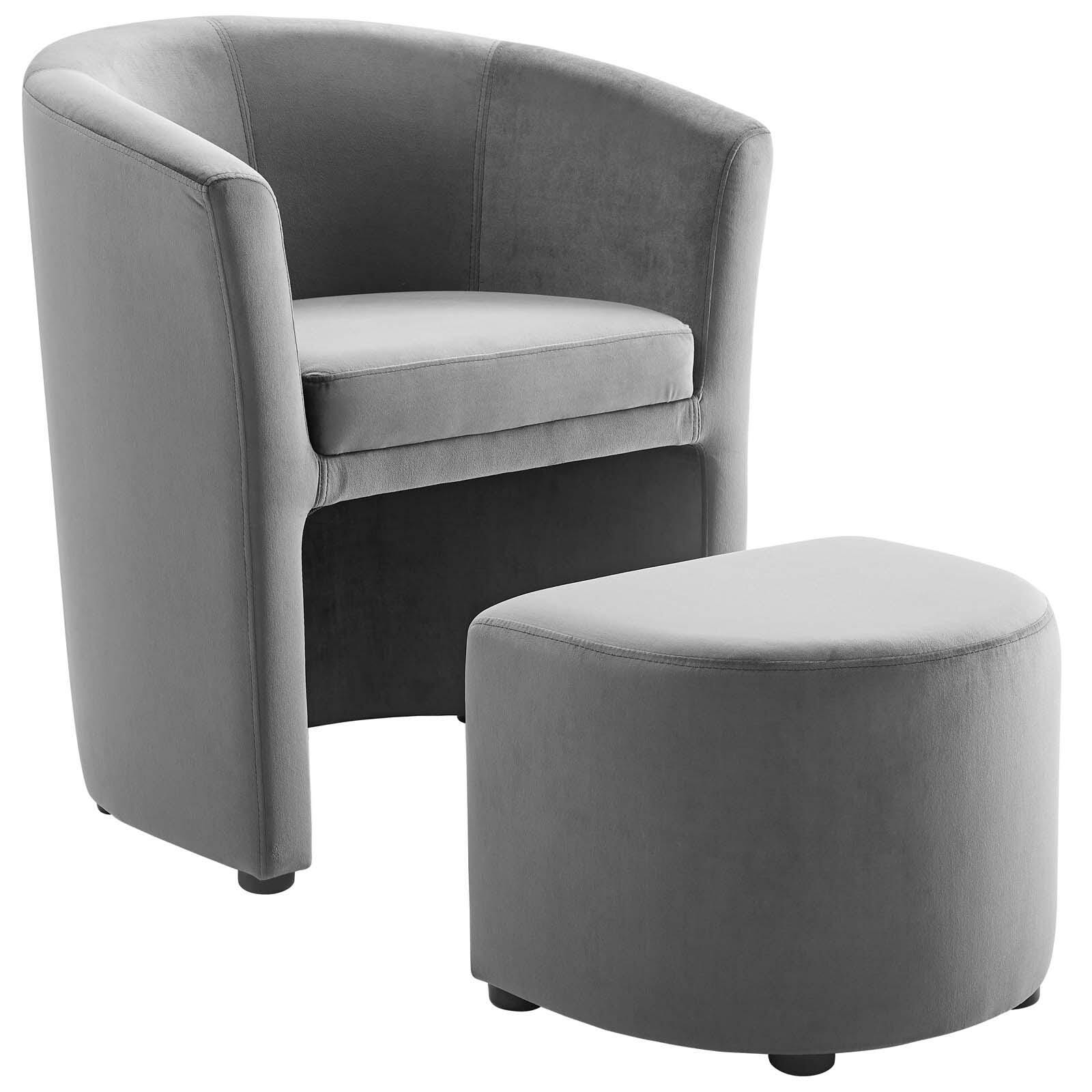 Modway Divulge Arm Chair and Tuck-Away Ottoman Set, Gray, large