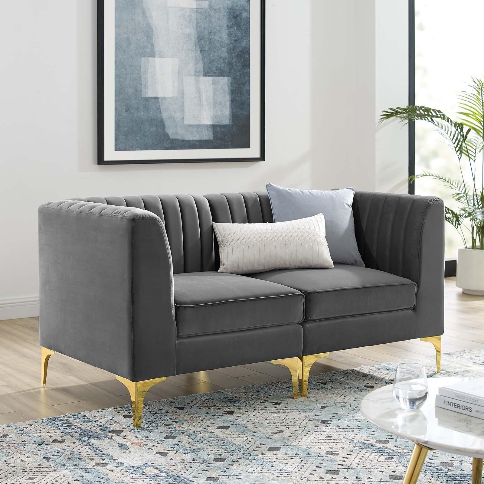 Modway Triumph Channel Tufted Loveseat, Gray, large