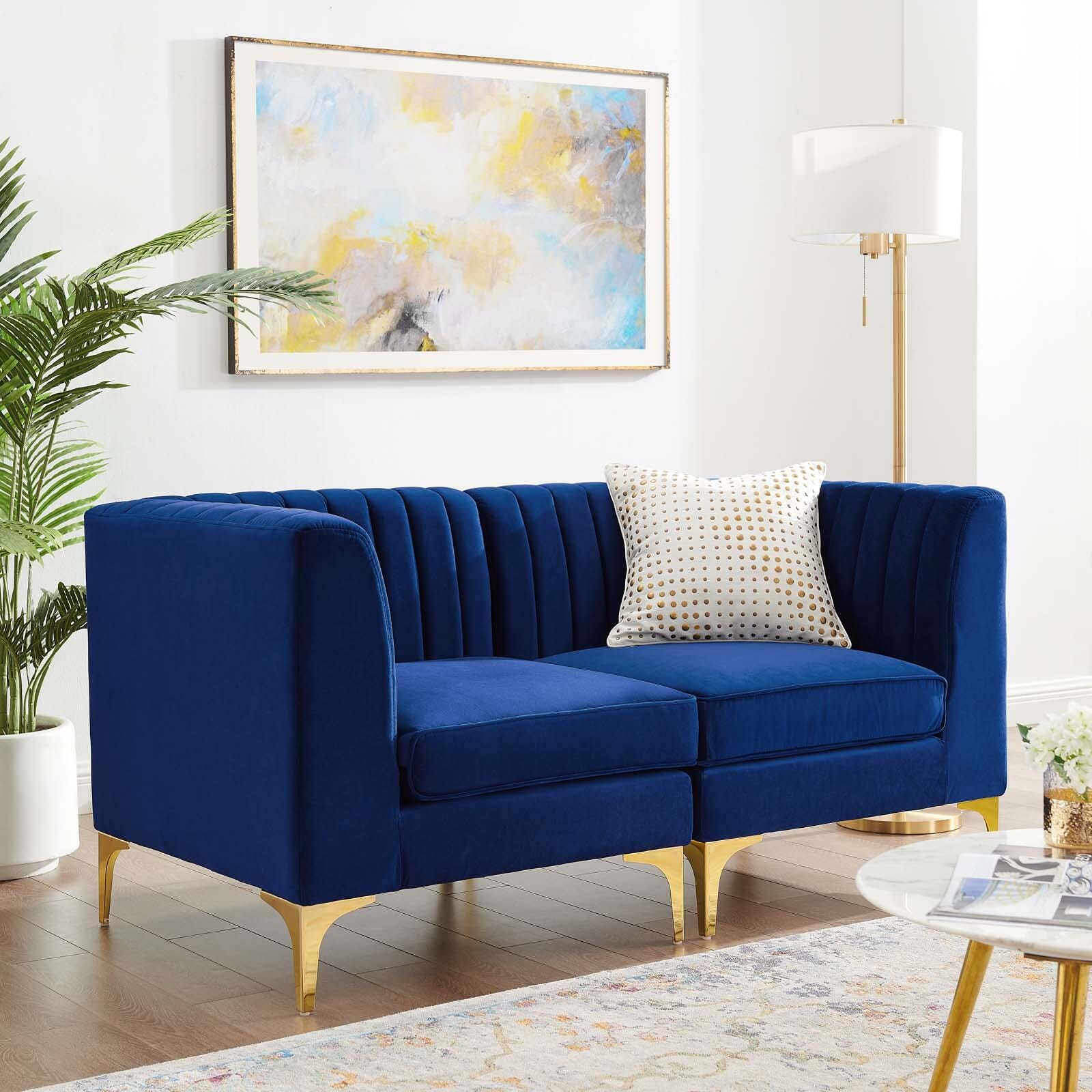 Modway Triumph Channel Tufted Loveseat, Navy, large