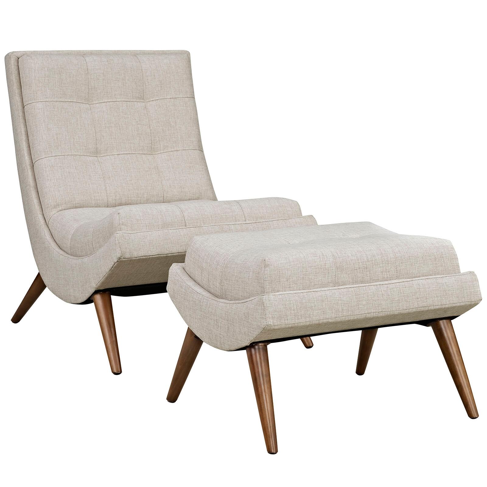 Modway Ramp Lounge Chair with Ottoman, Sand, large