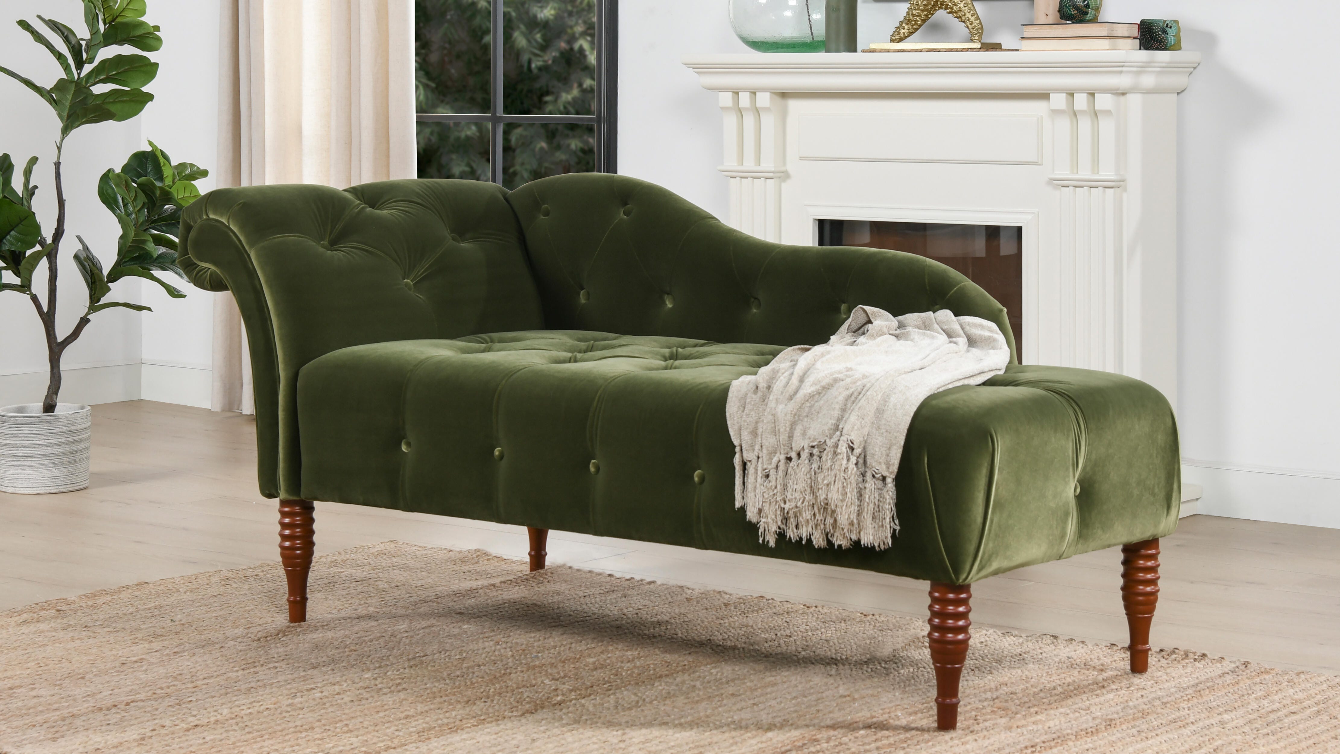 Jennifer Taylor Home Samuel Samuel Velvet Tufted Roll Arm Chaise Lounge, Olive Green, large