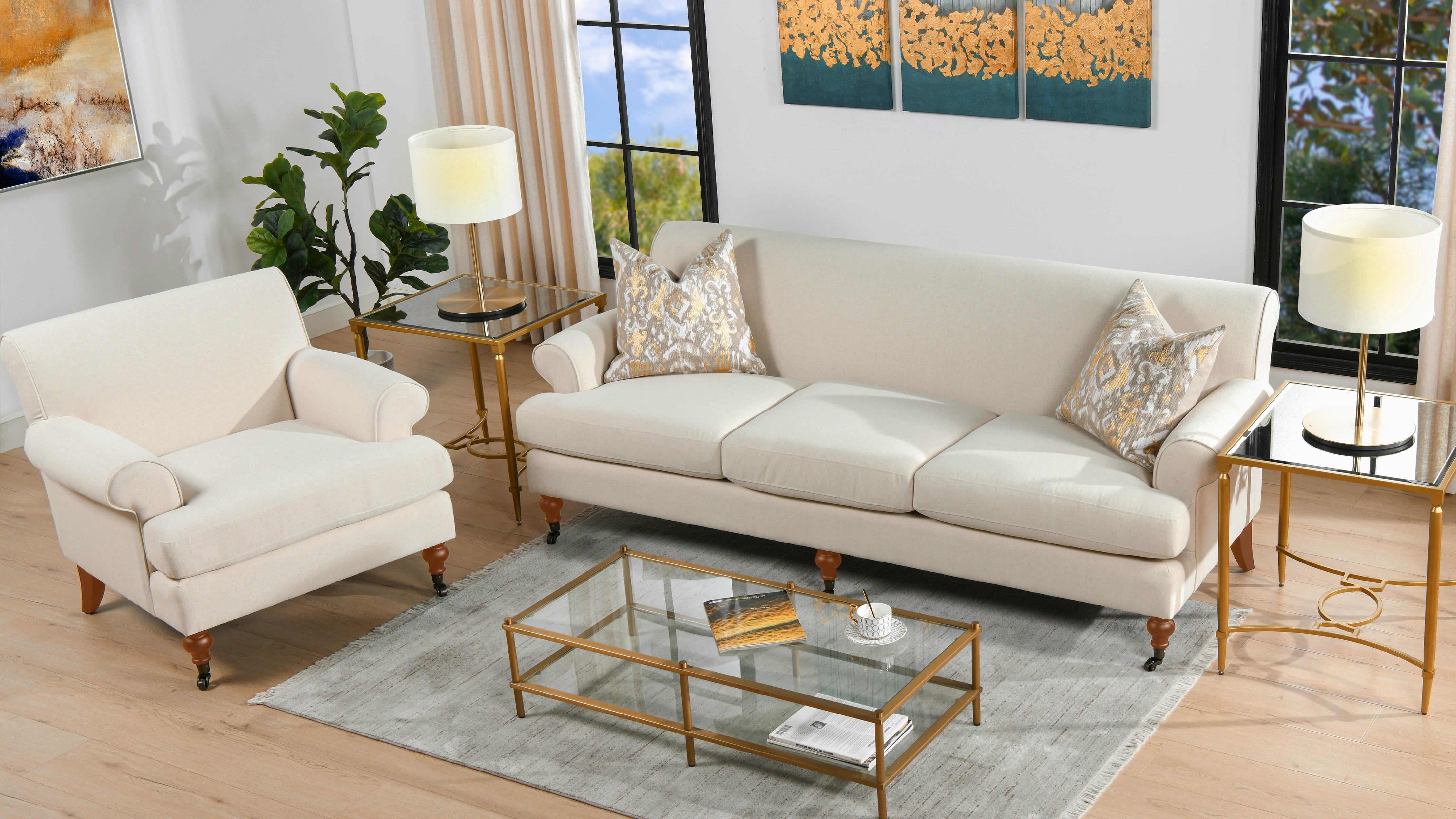 Jennifer Taylor Home Alana Alana Lawson Three-Cushion Sofa, Light Beige, large