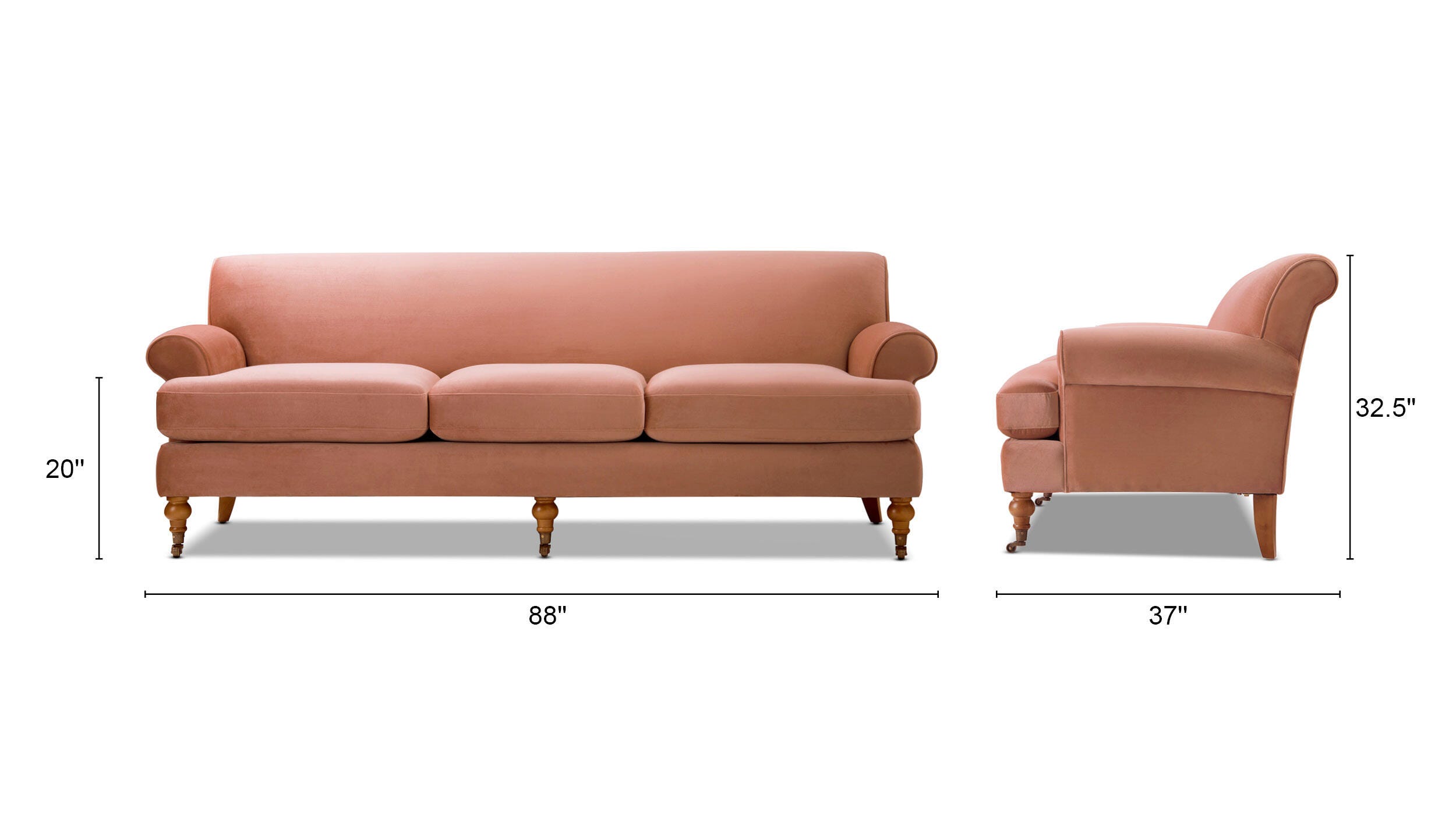 Jennifer Taylor Home Alana Alana Lawson Three-Cushion Sofa, Peach Orange, large