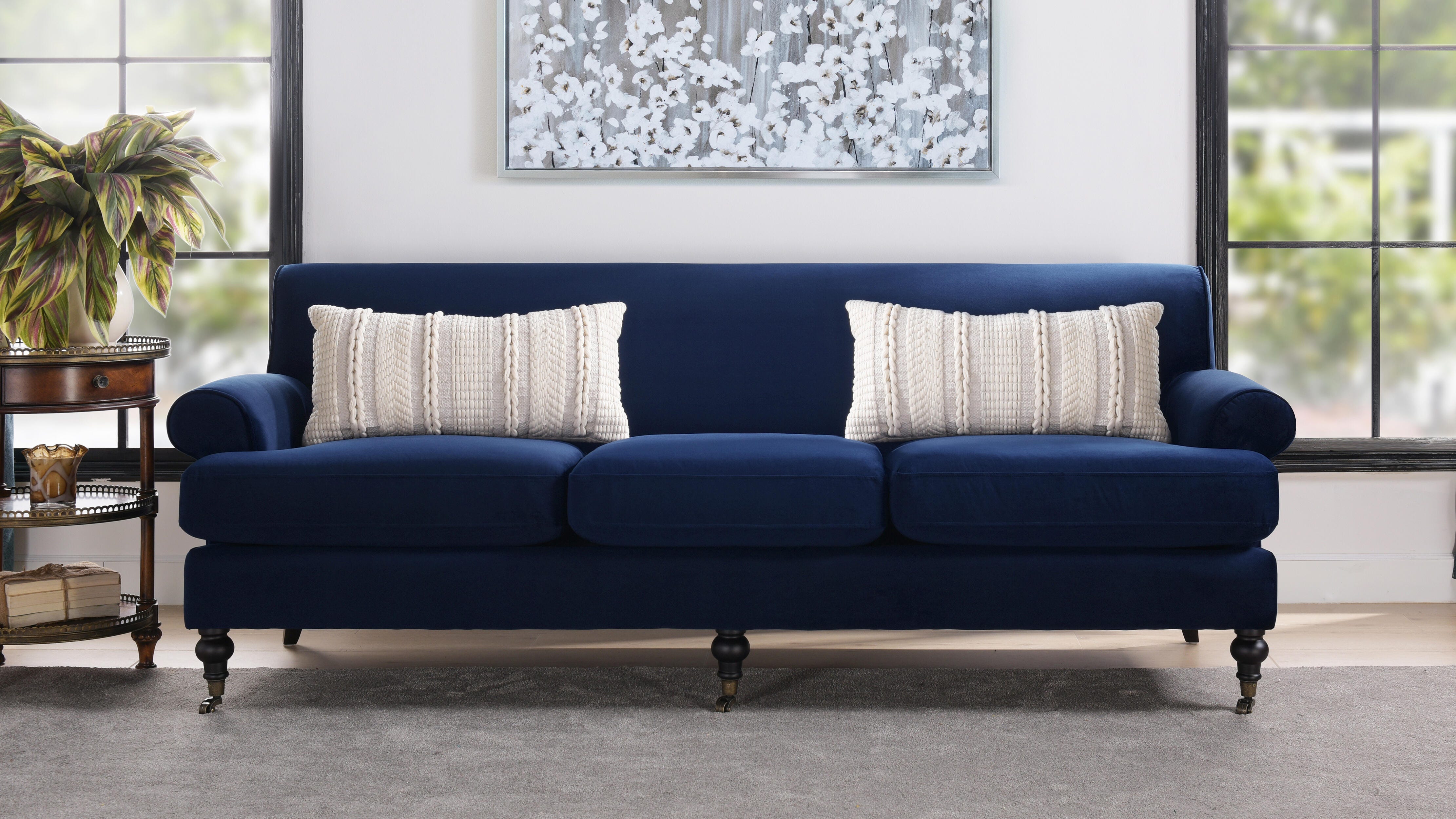Jennifer Taylor home Alana Lawson Three-Cushion Sofa, Navy Blue, rollover
