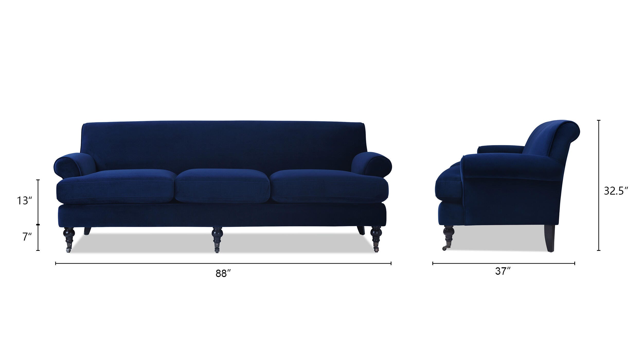 Jennifer Taylor Home Alana Alana Lawson Three-Cushion Sofa, Navy Blue, large