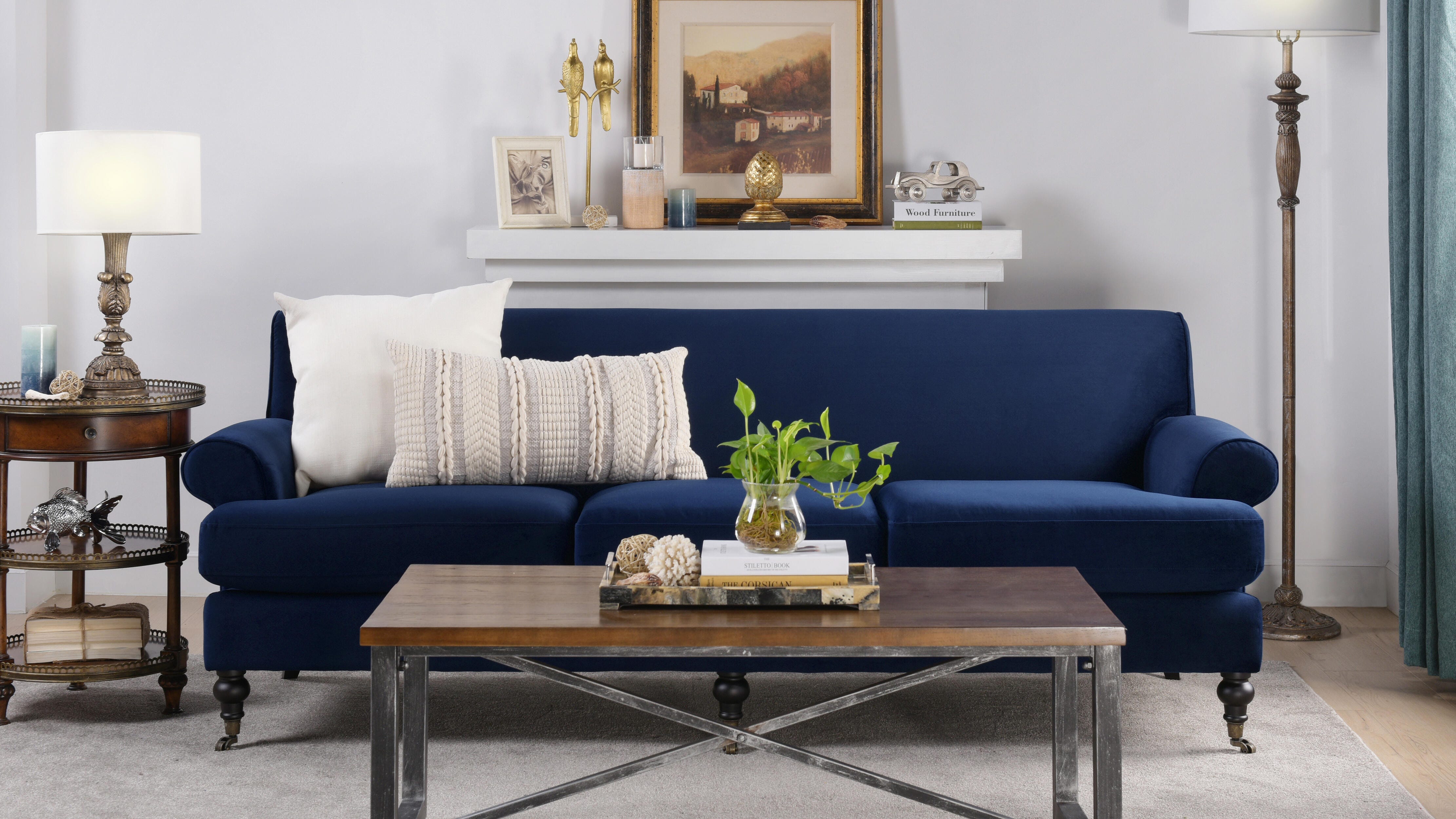 Jennifer Taylor Home Alana Alana Lawson Three-Cushion Sofa, Navy Blue, large