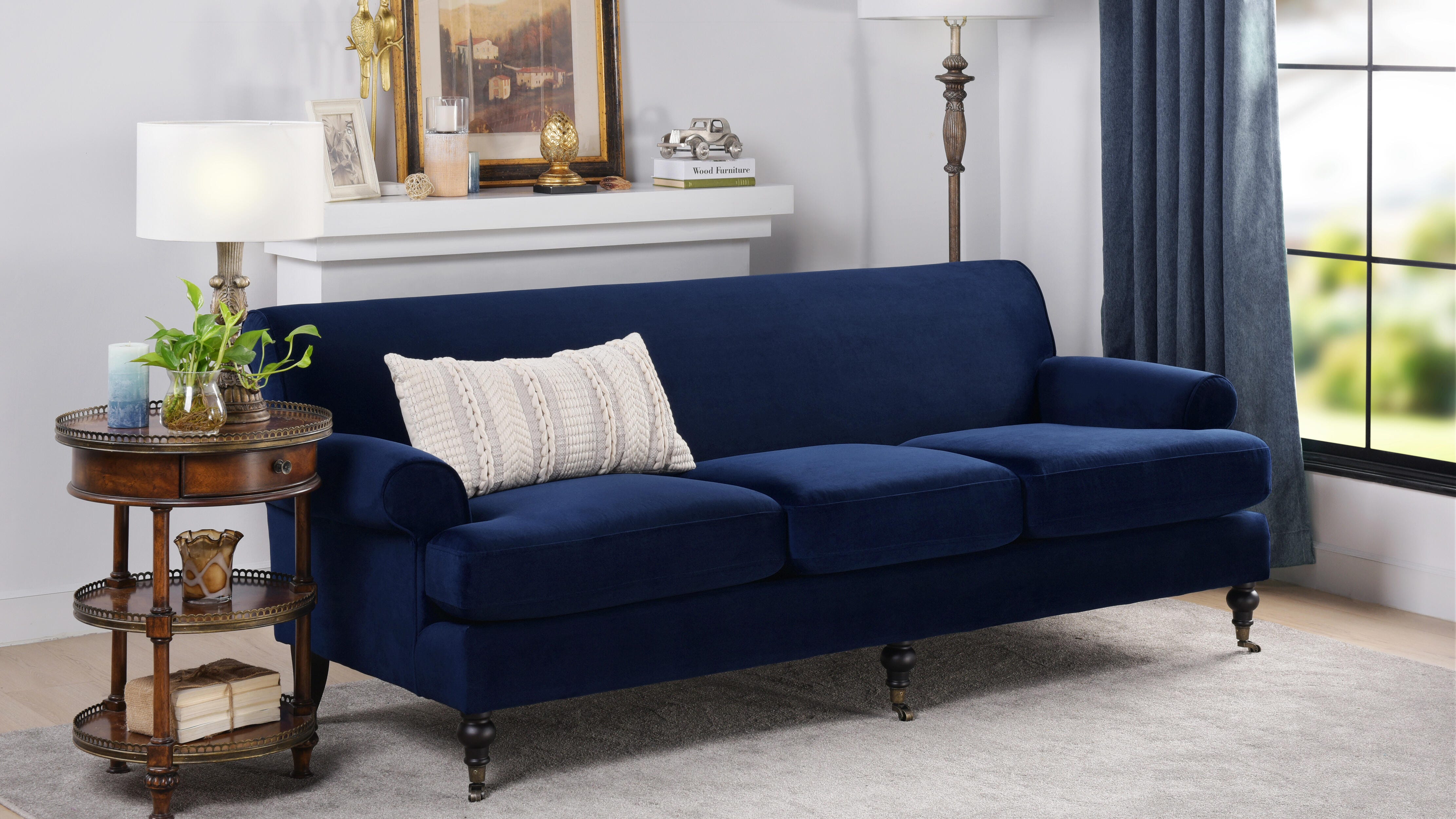 Jennifer Taylor Home Alana Alana Lawson Three-Cushion Sofa, Navy Blue, large