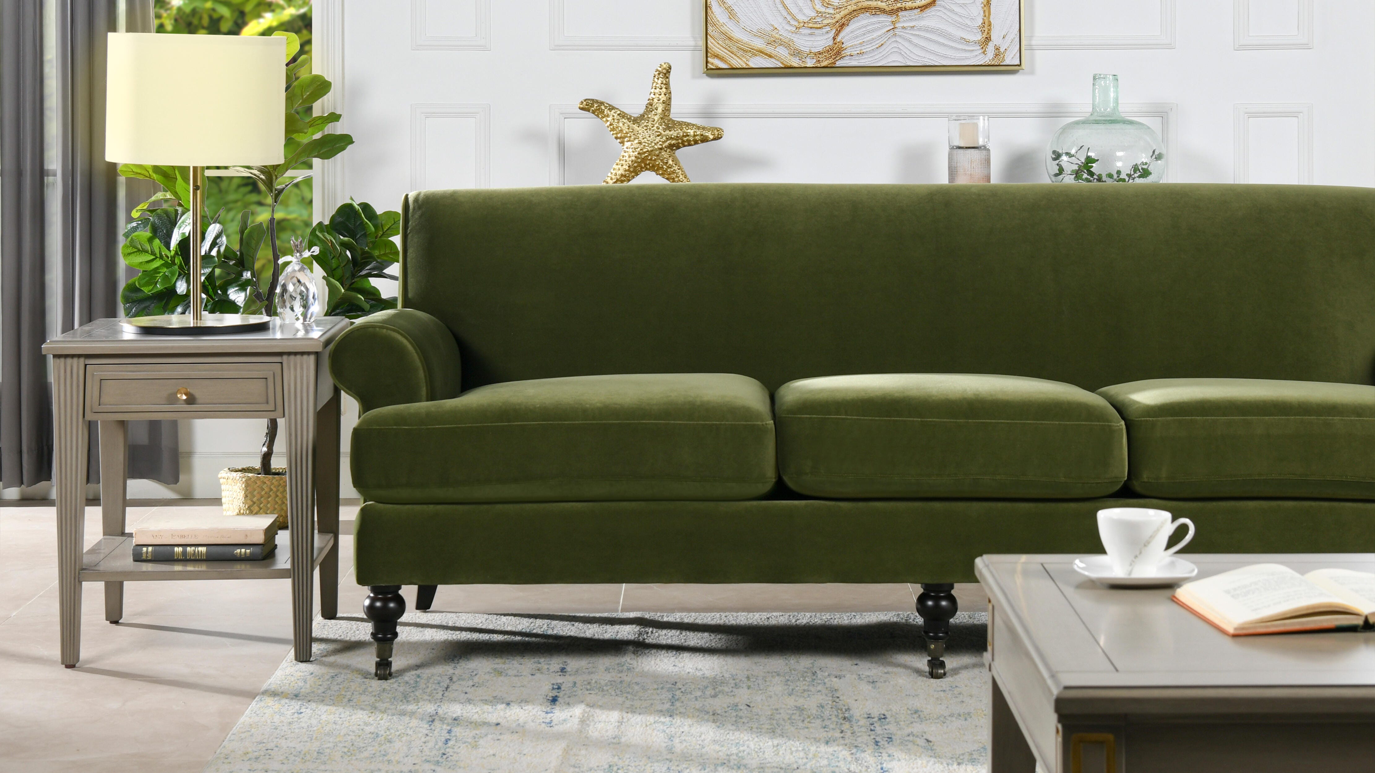 Jennifer Taylor Home Alana Alana Lawson Three-Cushion Sofa, Olive Green, large