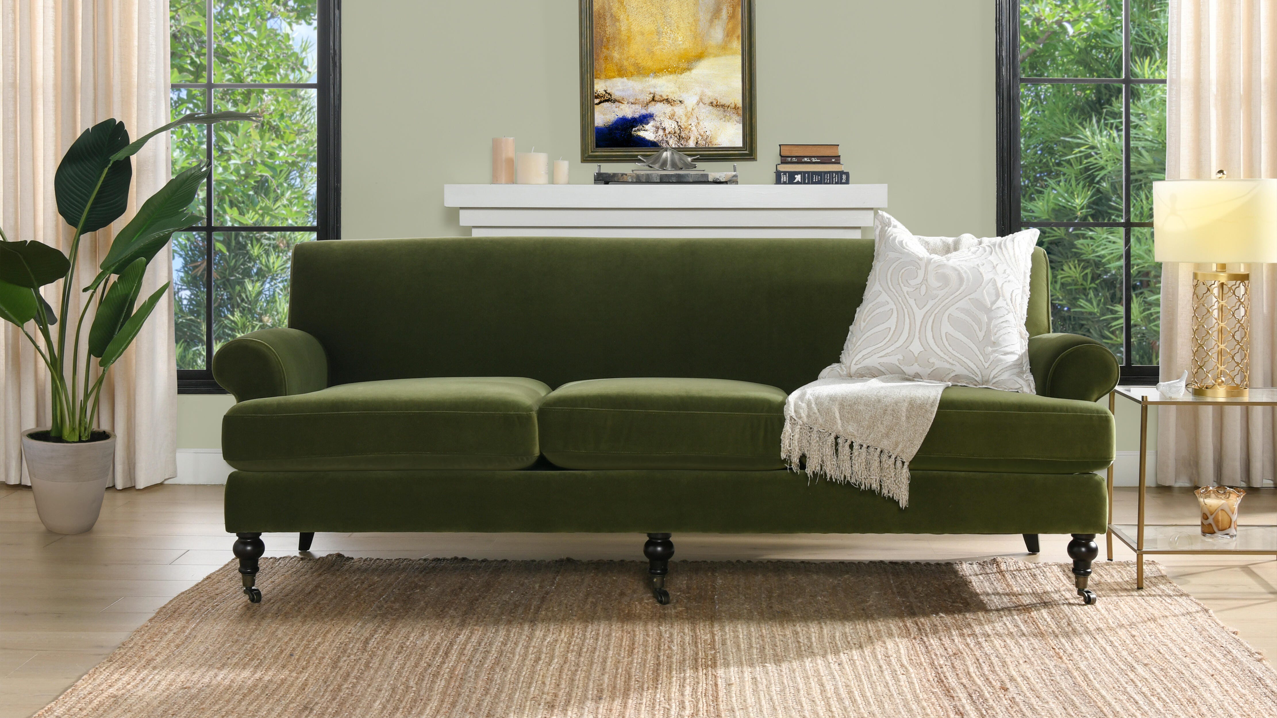 Jennifer Taylor Home Alana Alana Lawson Three-Cushion Sofa, Olive Green, large