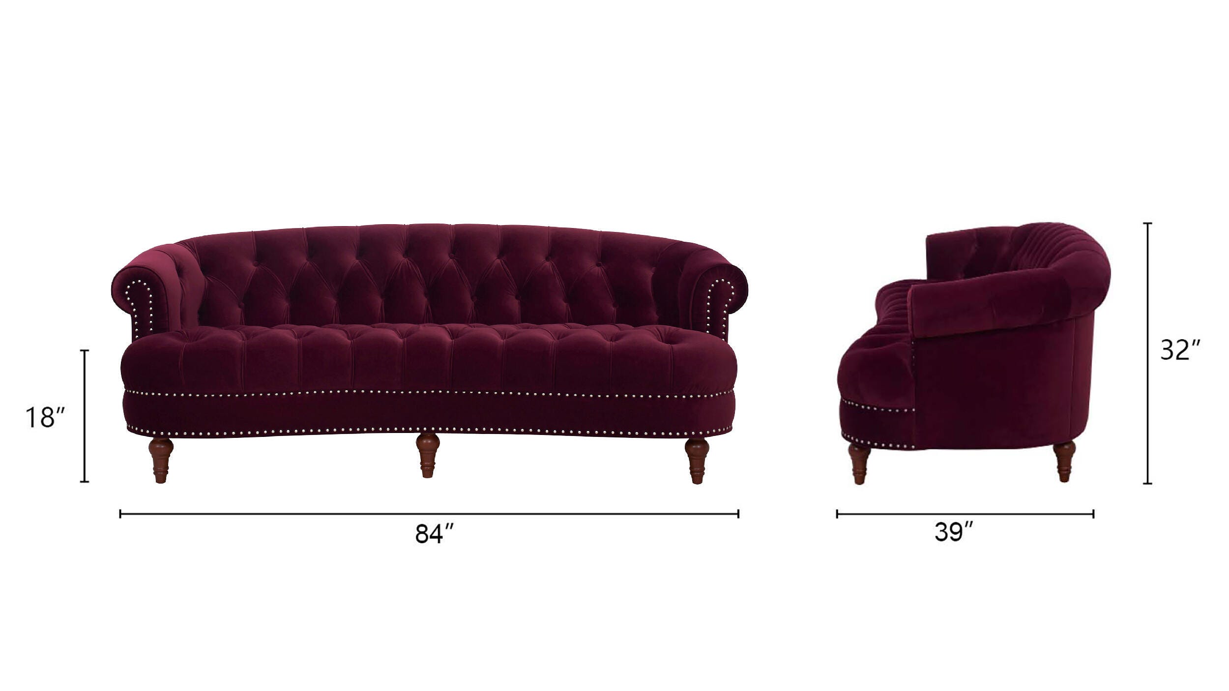 Jennifer Taylor Home La Rosa La Rosa Chesterfield Sofa, Burgundy, large
