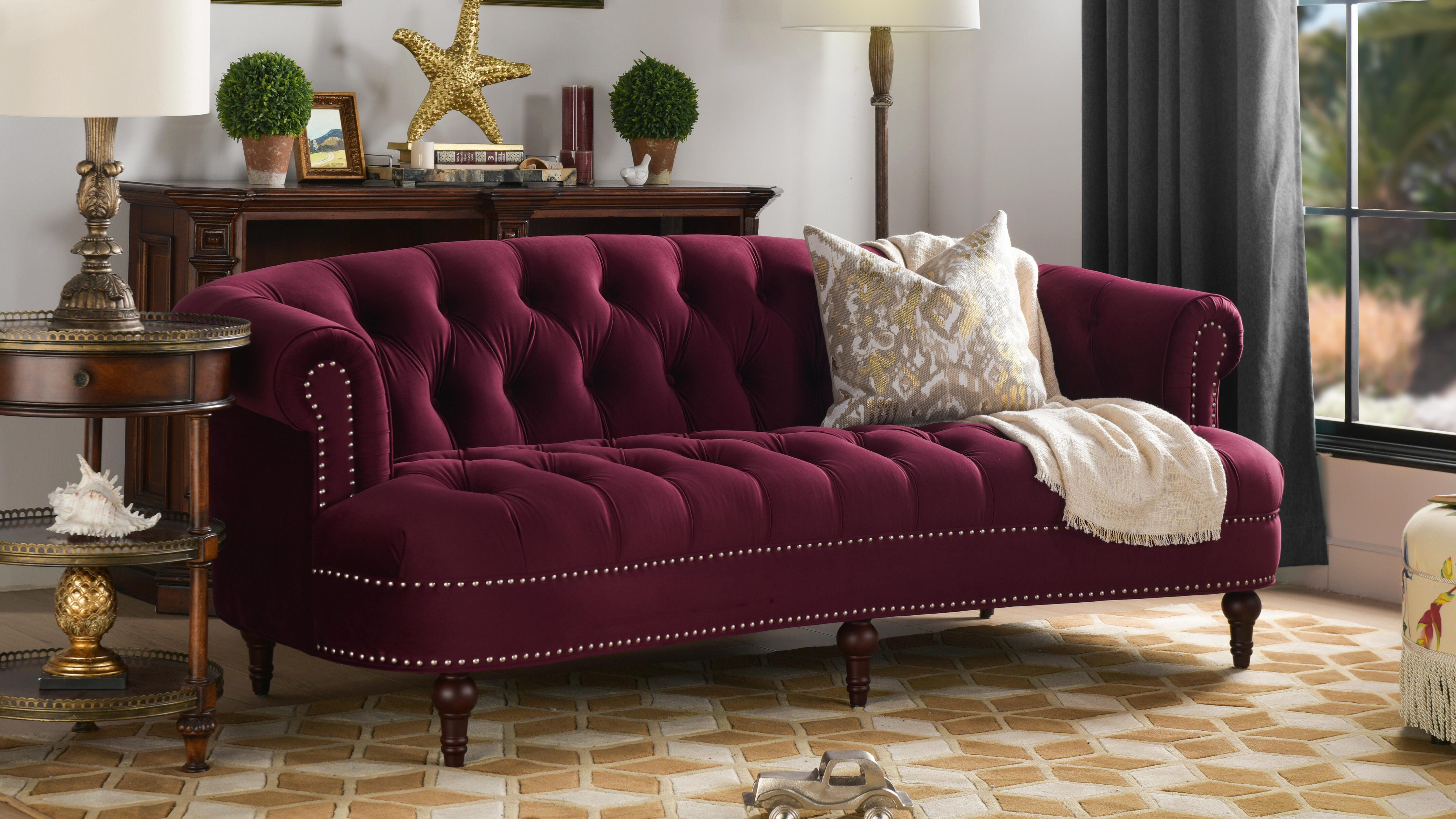 Jennifer Taylor Home La Rosa La Rosa Chesterfield Sofa, Burgundy, large