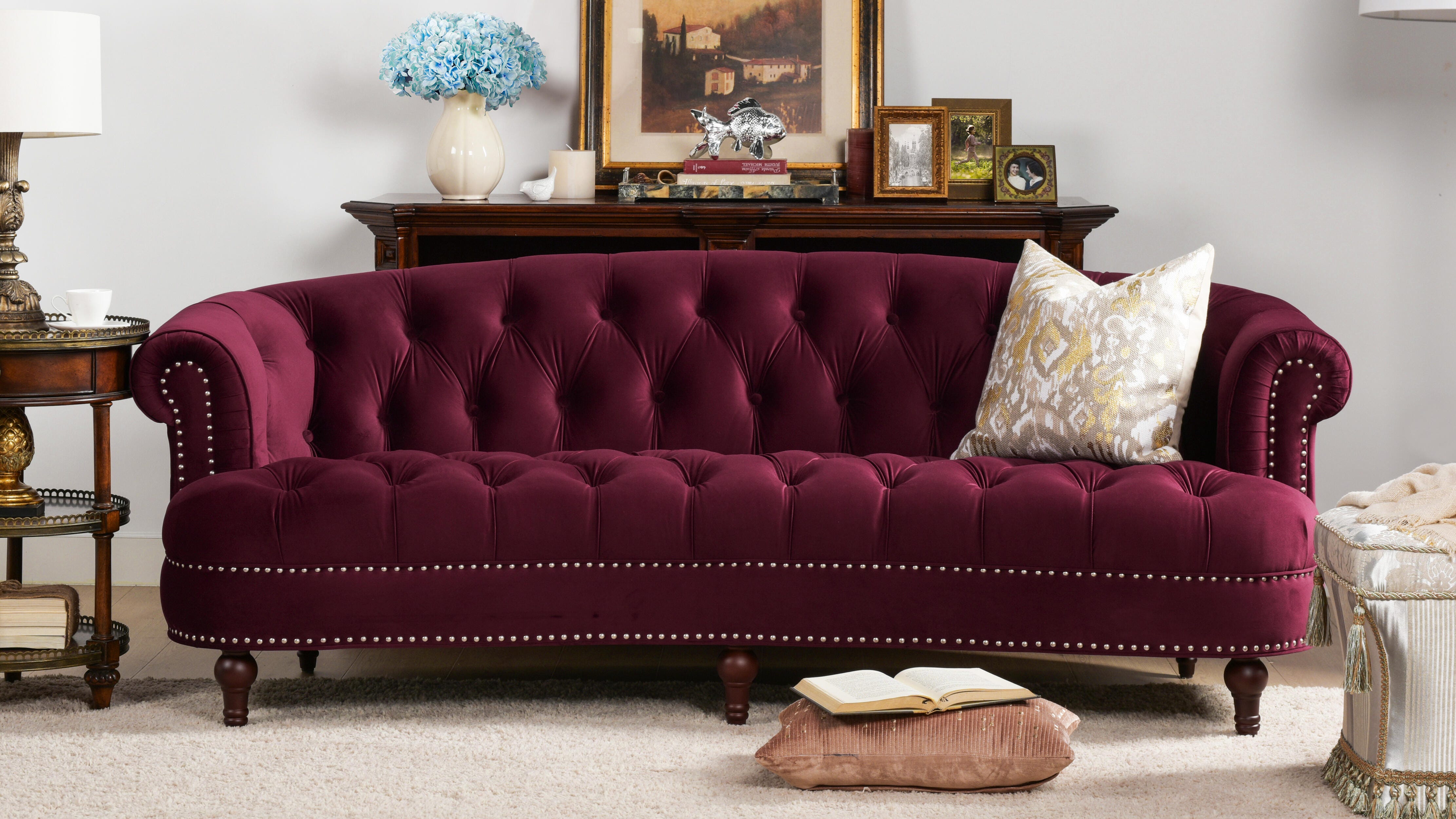 Jennifer Taylor Home La Rosa La Rosa Chesterfield Sofa, Burgundy, large