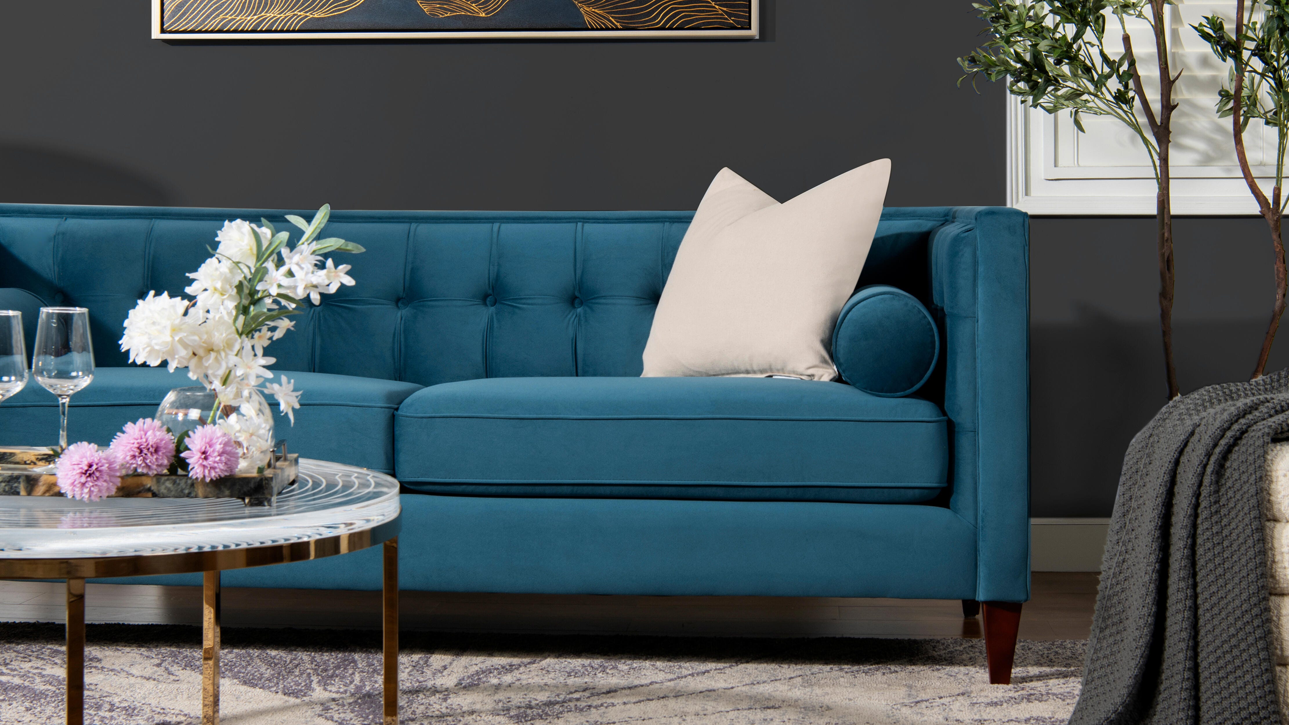 Jennifer Taylor Home Jack Jack Sofa, Teal Blue, large