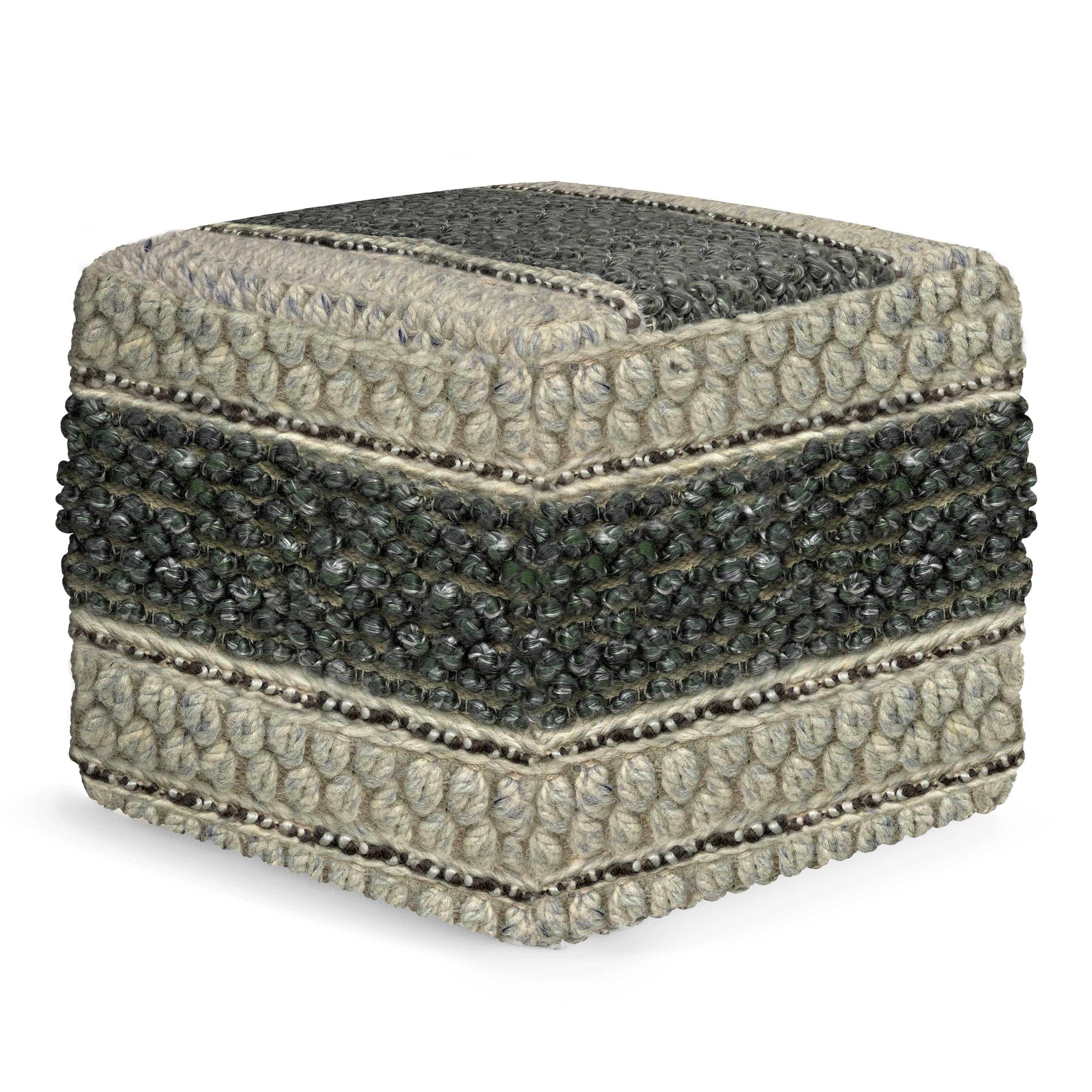 Simpli Home Grady Pouf, Green/Natural, large