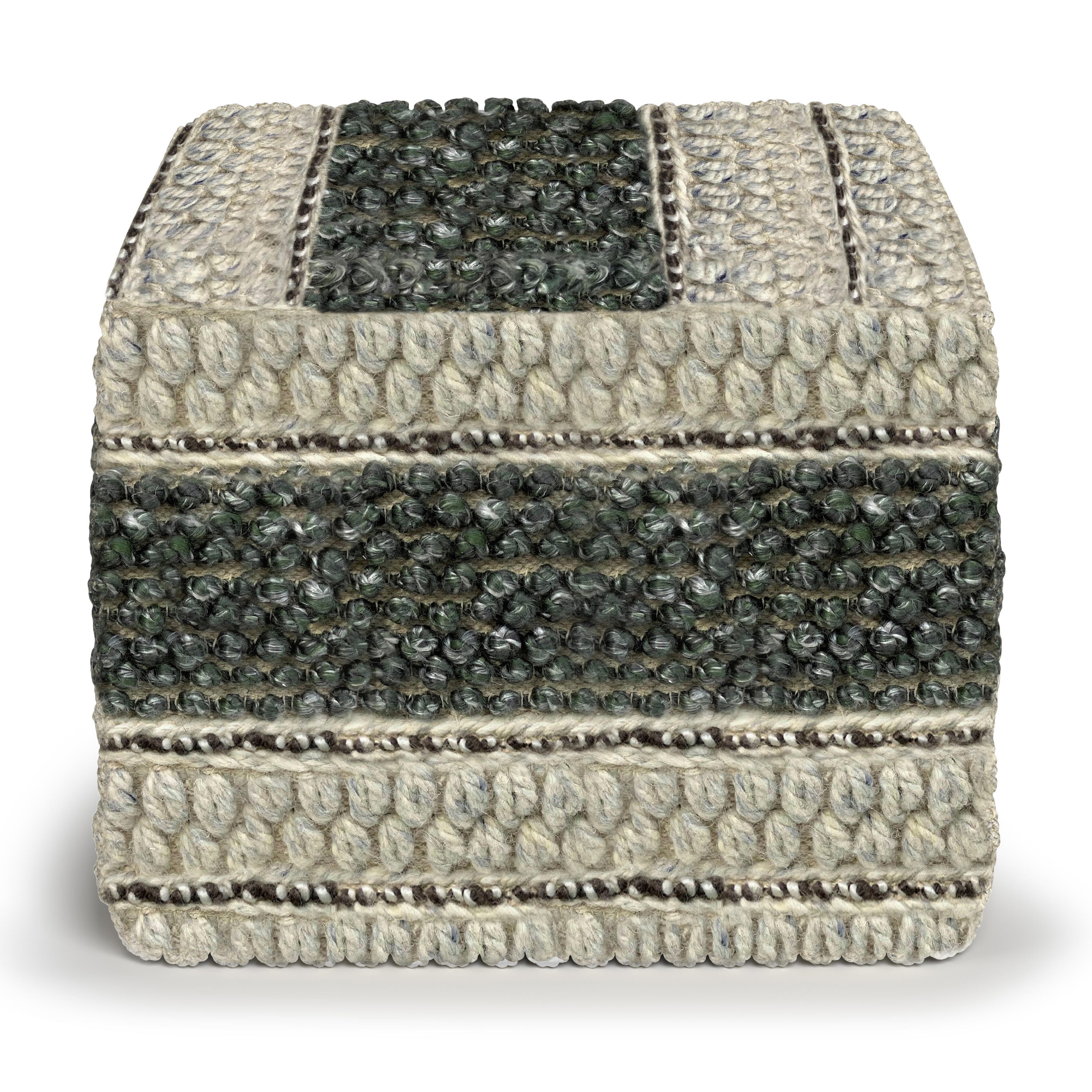 Simpli Home Grady Pouf, Green/Natural, large