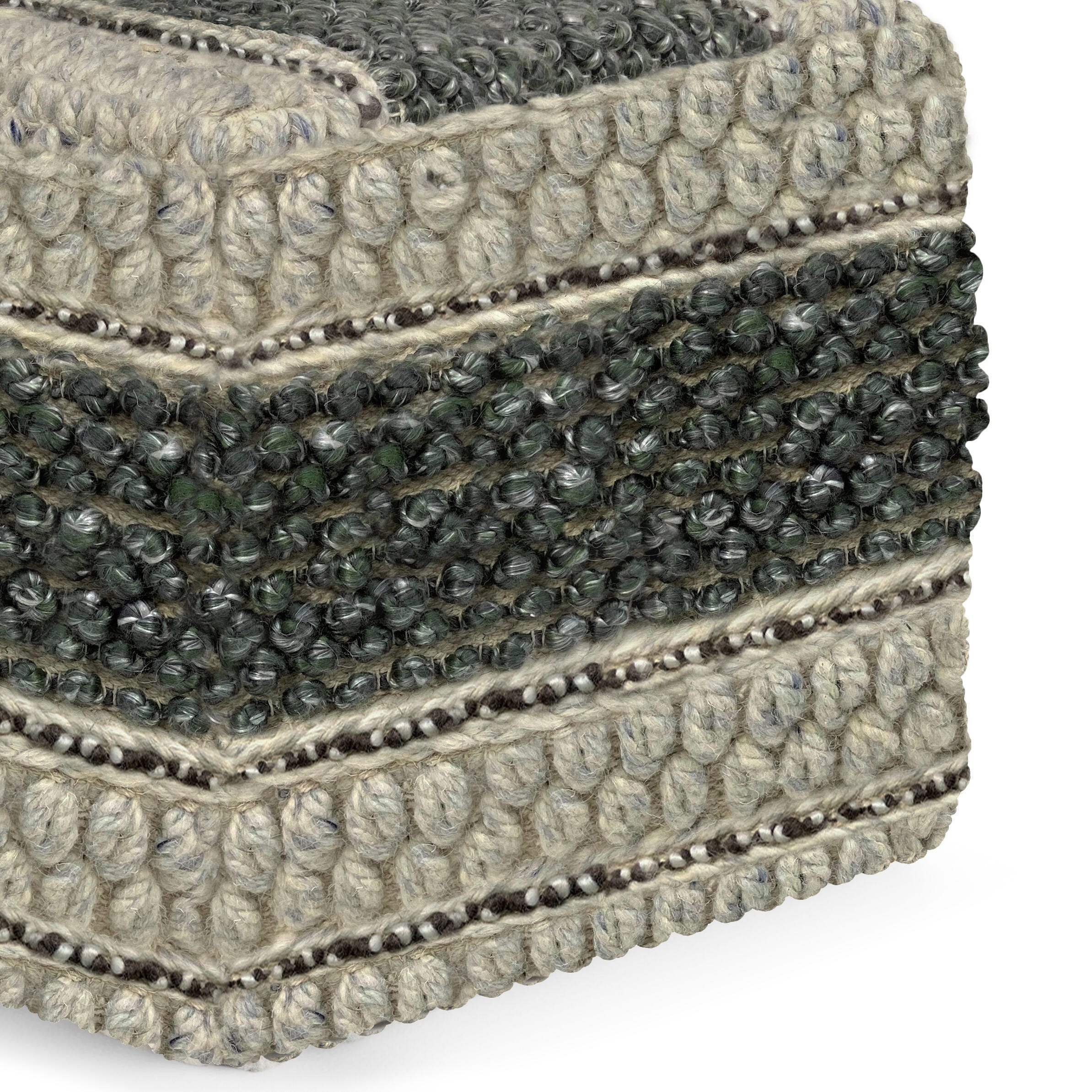 Simpli Home Grady Pouf, Green/Natural, large