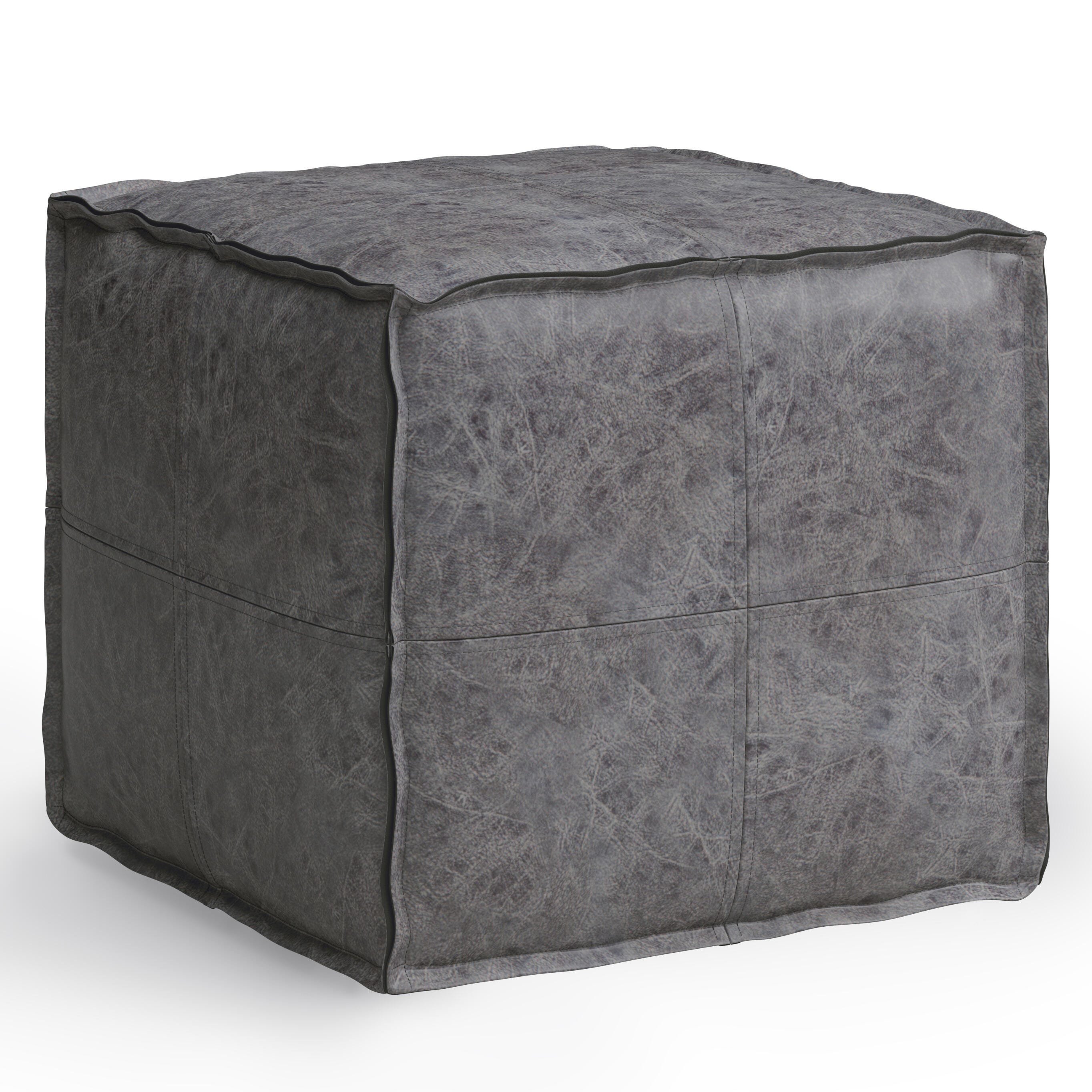 Simpli Home Brody Pouf, Distressed Black, large