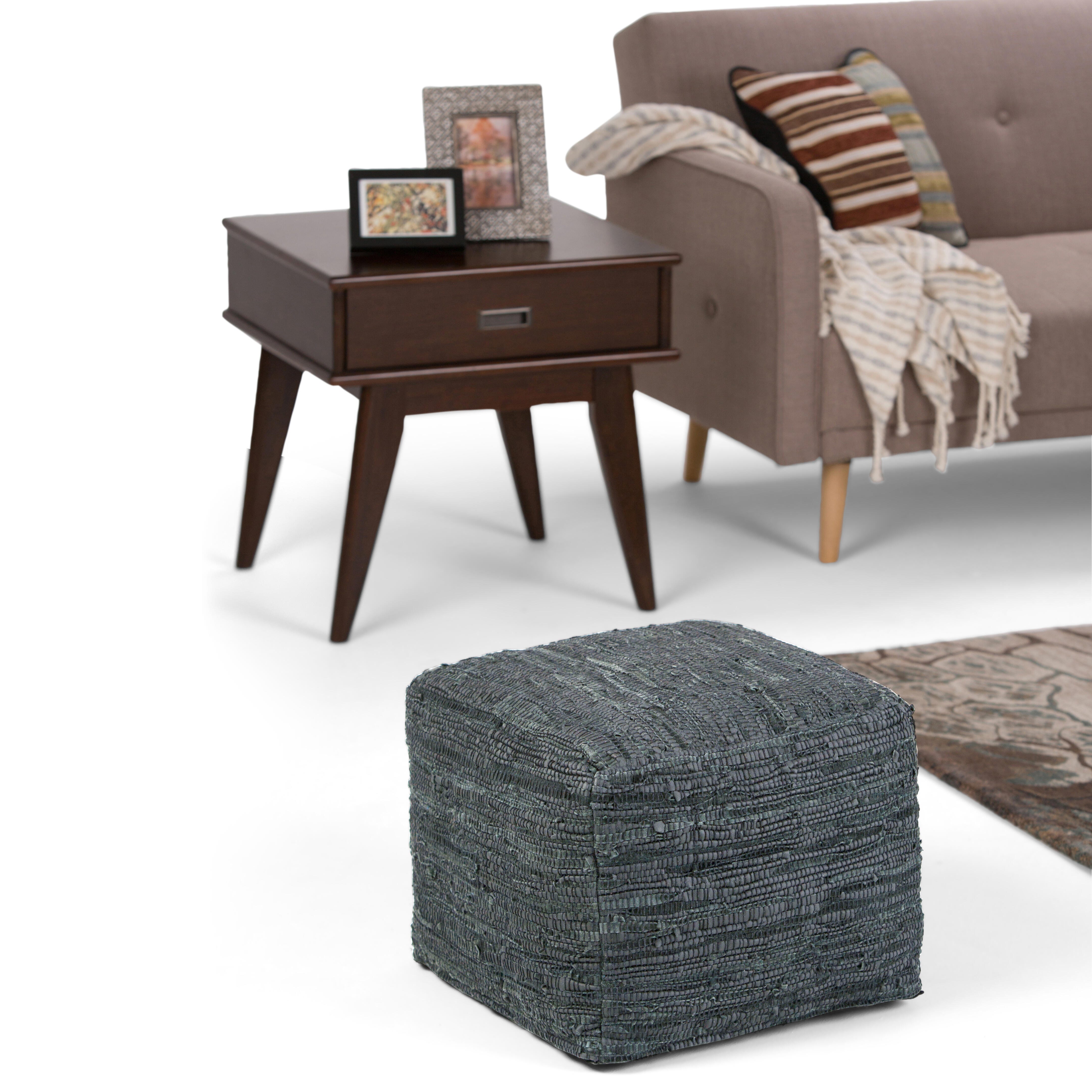 Simpli Home Fredrik Pouf, Gray, rollover