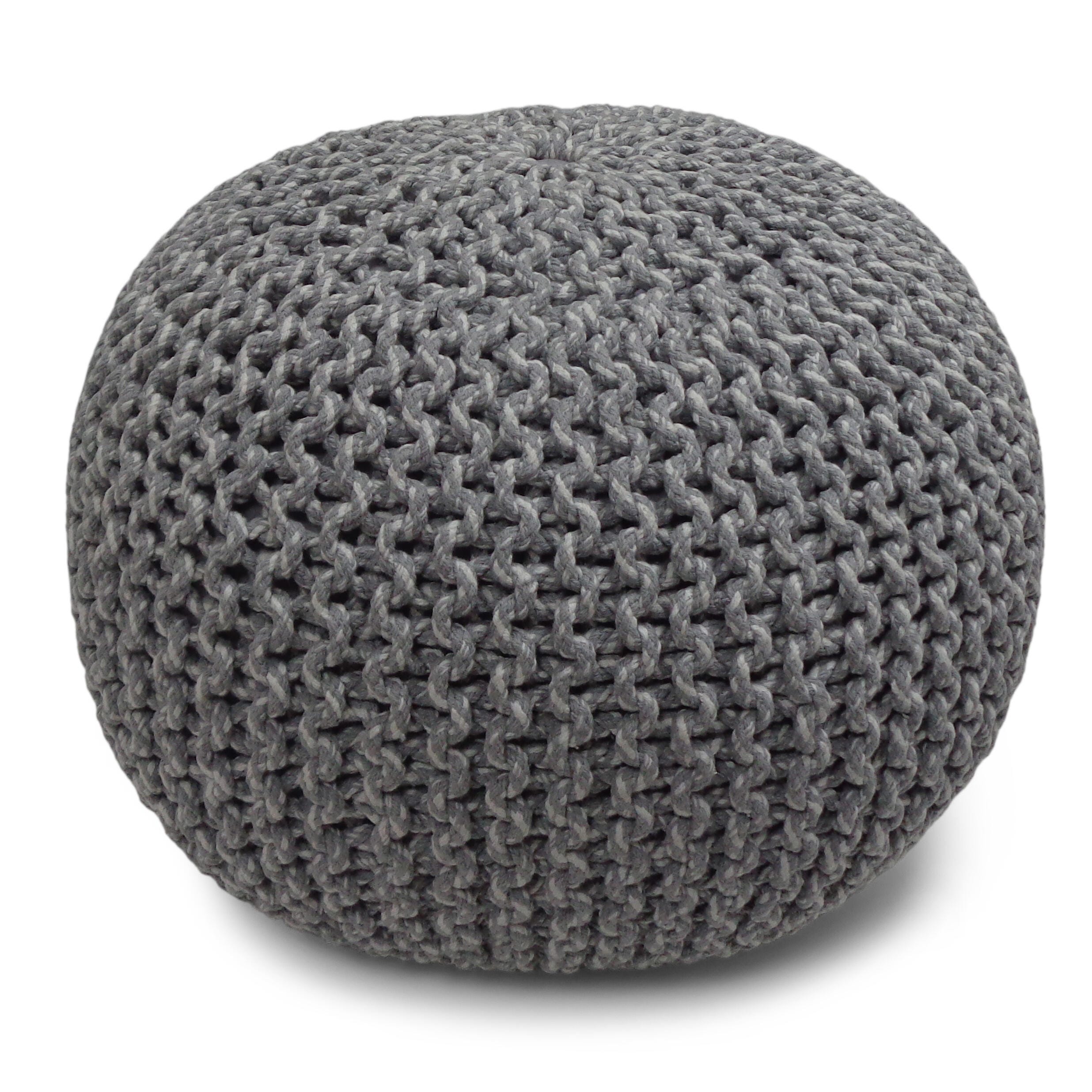 Simpli Home Nikki Hand Knit Pouf, Gray, large