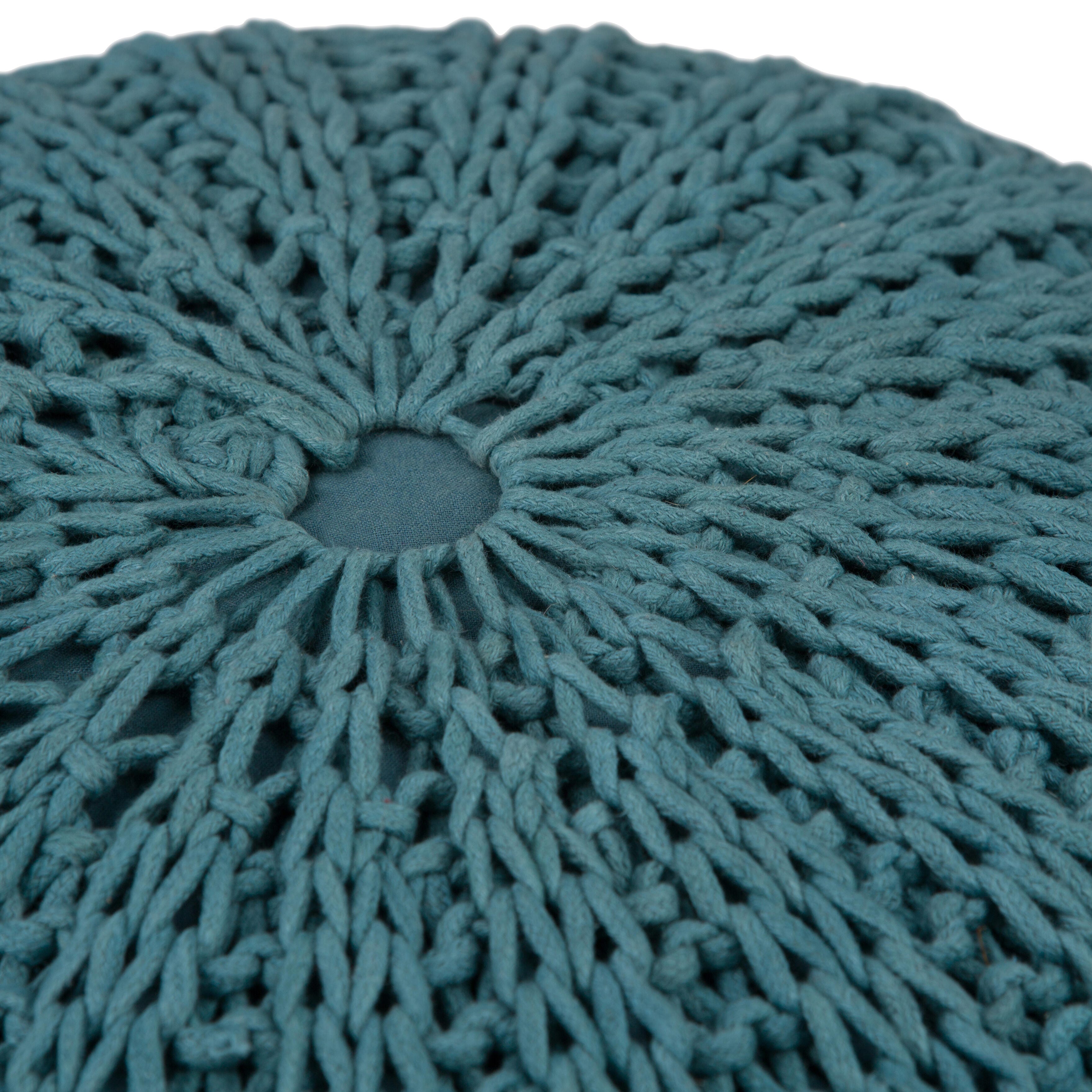 Simpli Home Shelby Hand Knit Pouf, Teal, large