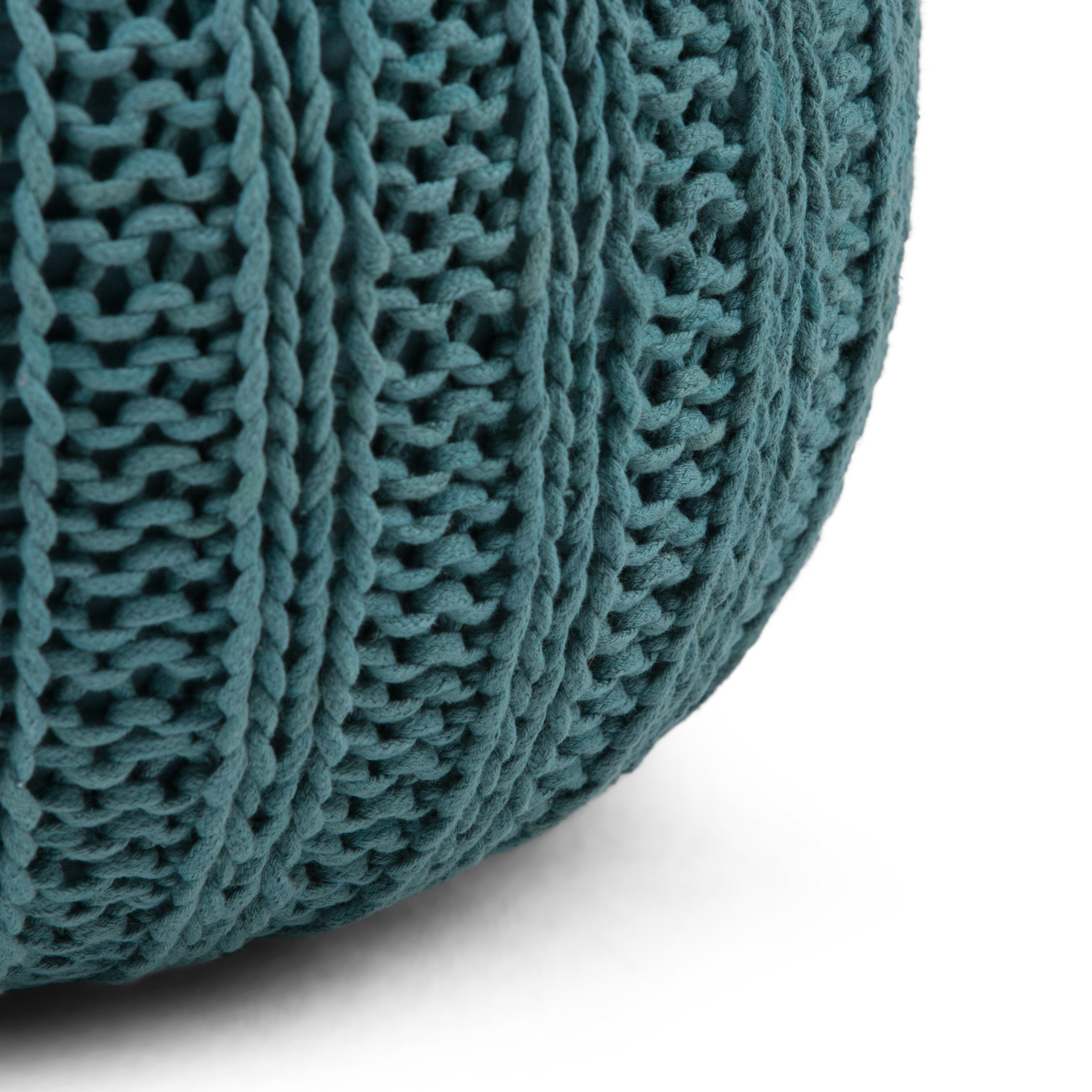 Simpli Home Shelby Hand Knit Pouf, Teal, large