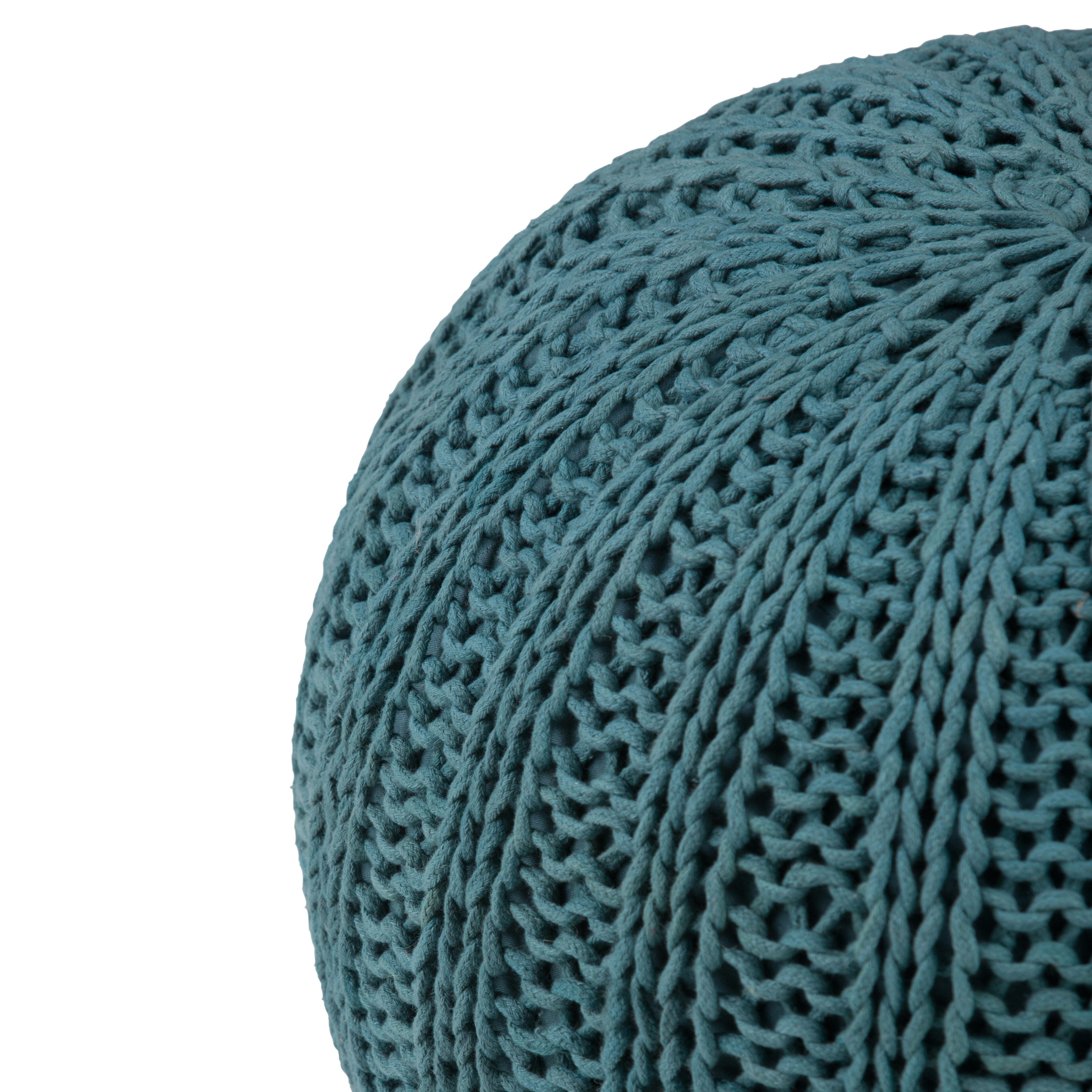 Simpli Home Shelby Hand Knit Pouf, Teal, large