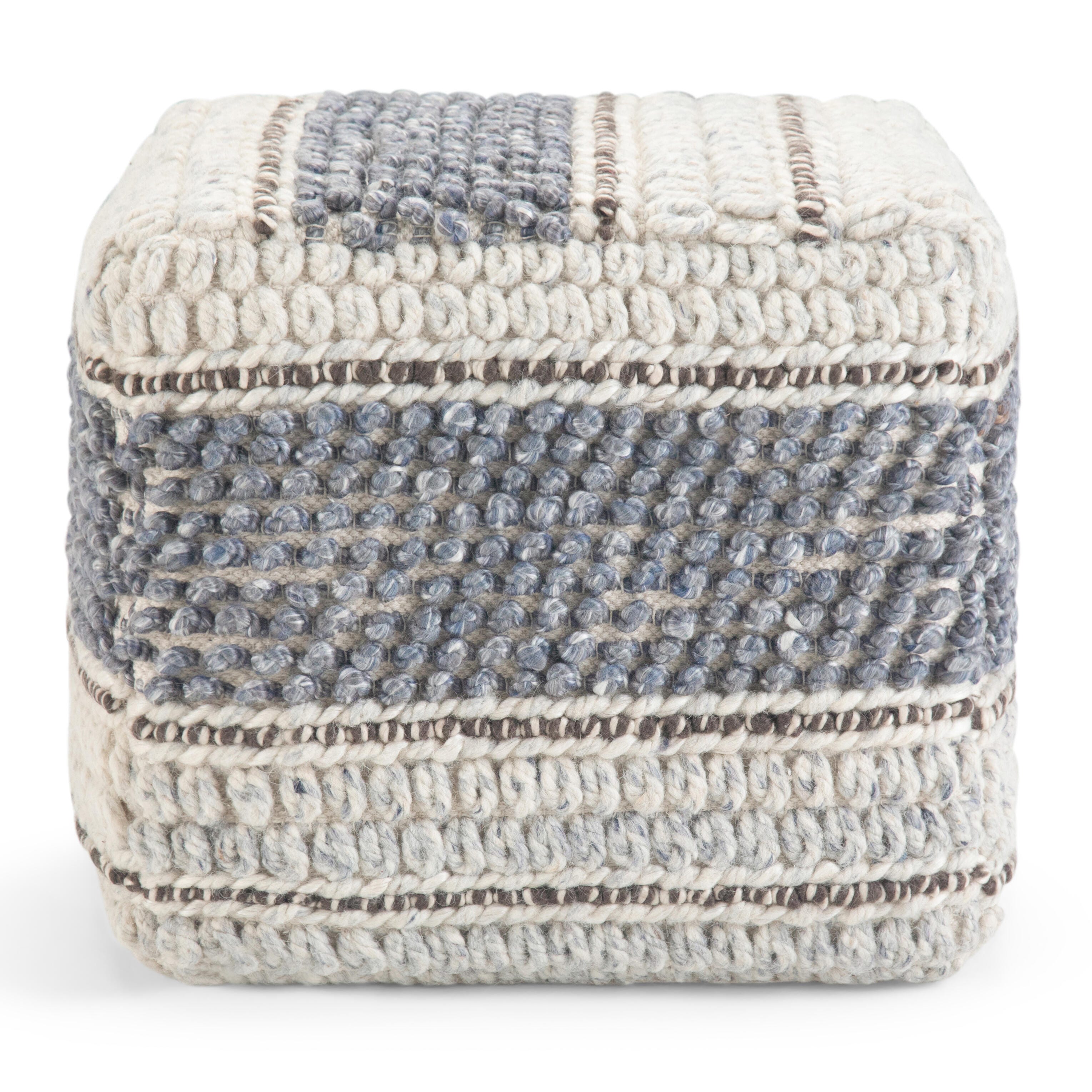 Simpli Home Grady Pouf, Blue/Natural, large