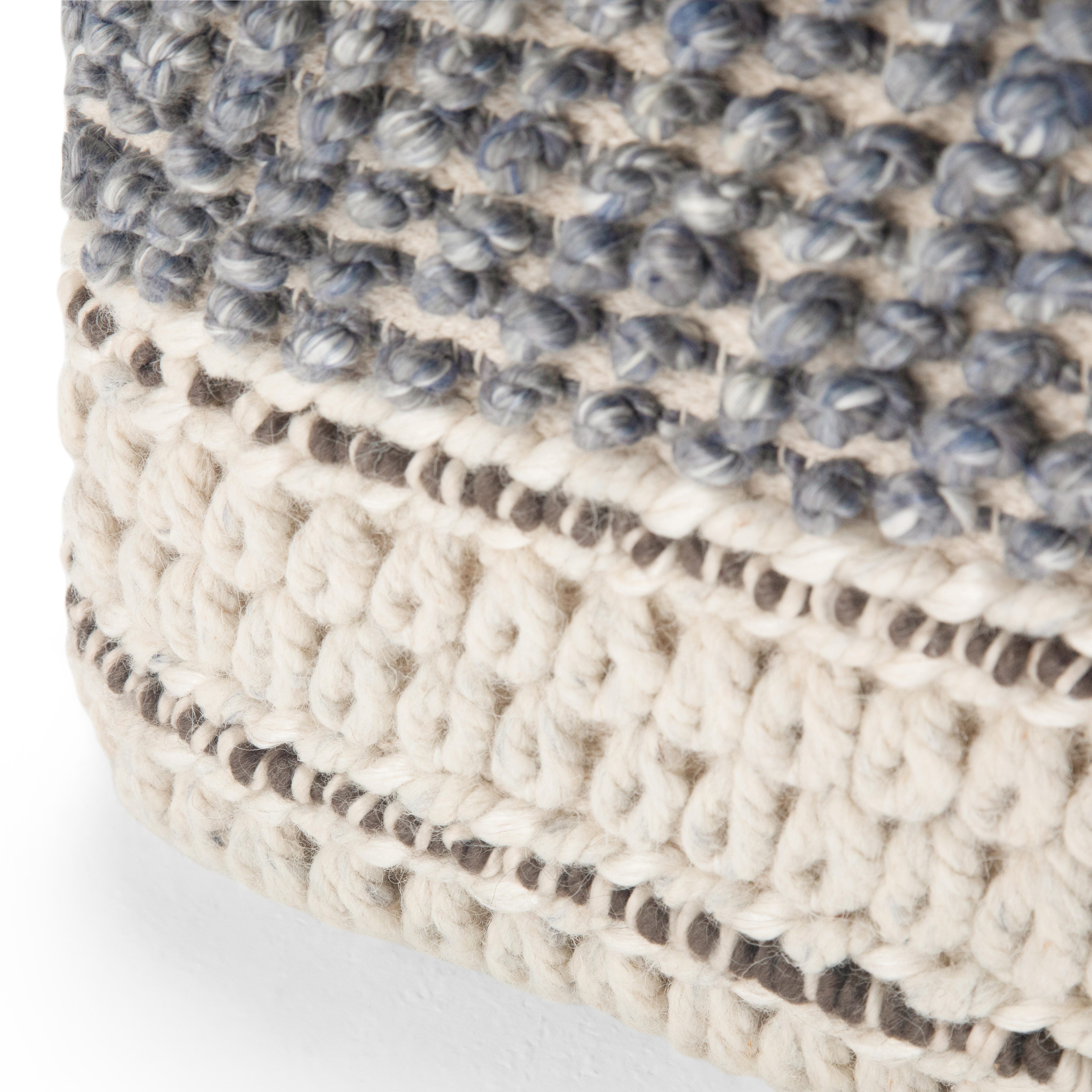 Simpli Home Grady Pouf, Blue/Natural, large